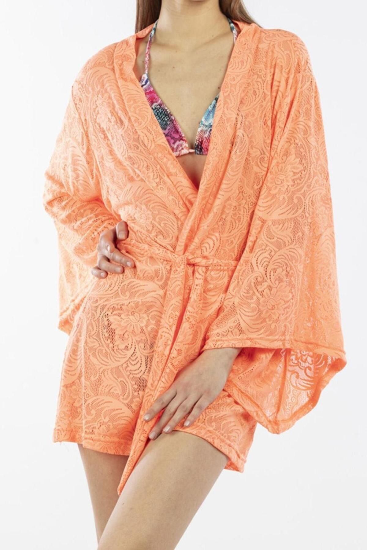 Nicoletta-Women's Pareo Kaftan Dressing Gown Lacy Orange 1