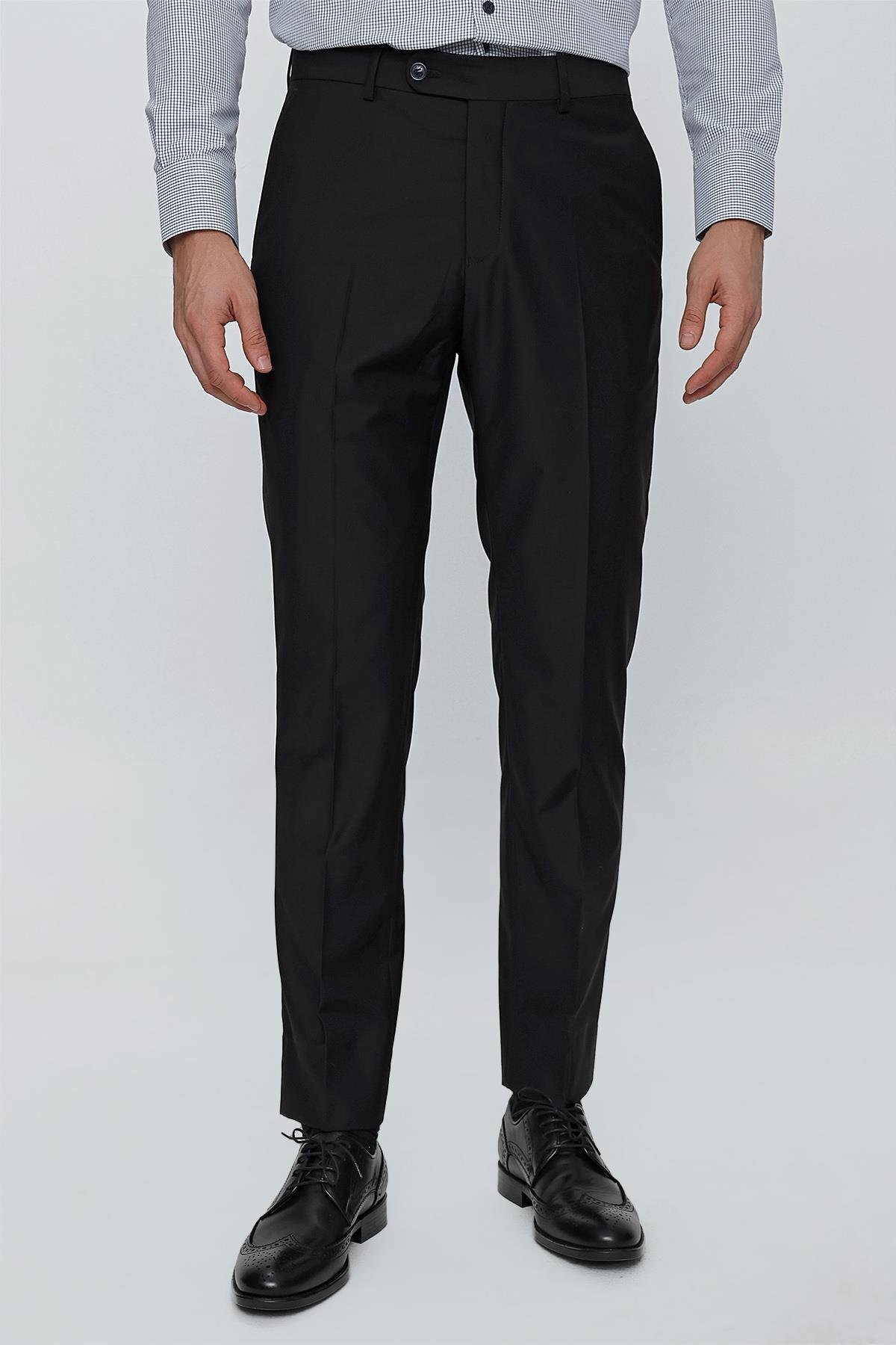 İmza-Black Plain Gabardine Slim Fit Basic Trousers 1003245013 4