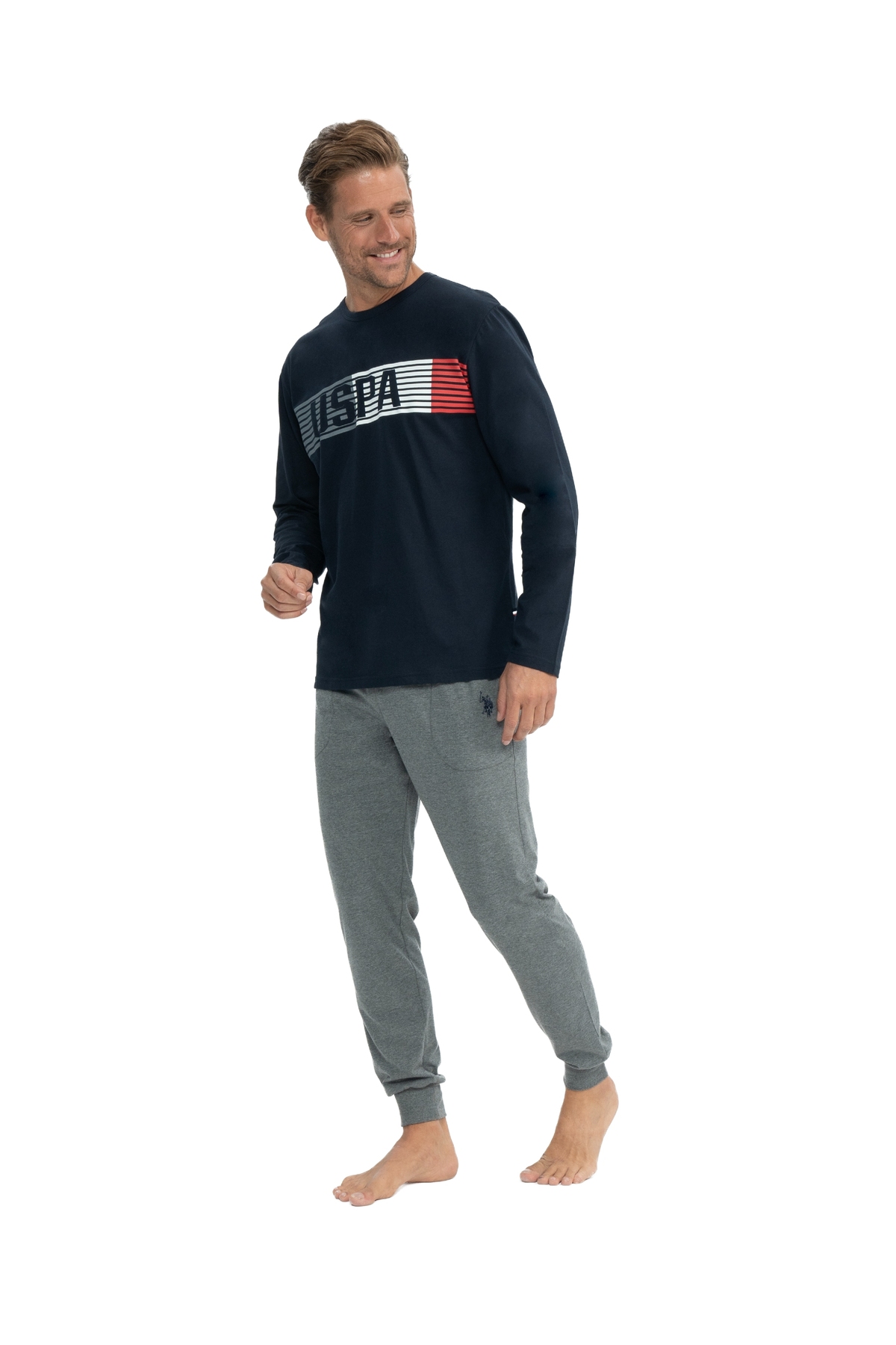 یو اس پولو ست لباس خواب مردانه یقه گرد کش دار U.S. Polo Assn. کد 11025K.Z1.ET8.AGR.8.OU3.P0.023KMJRN