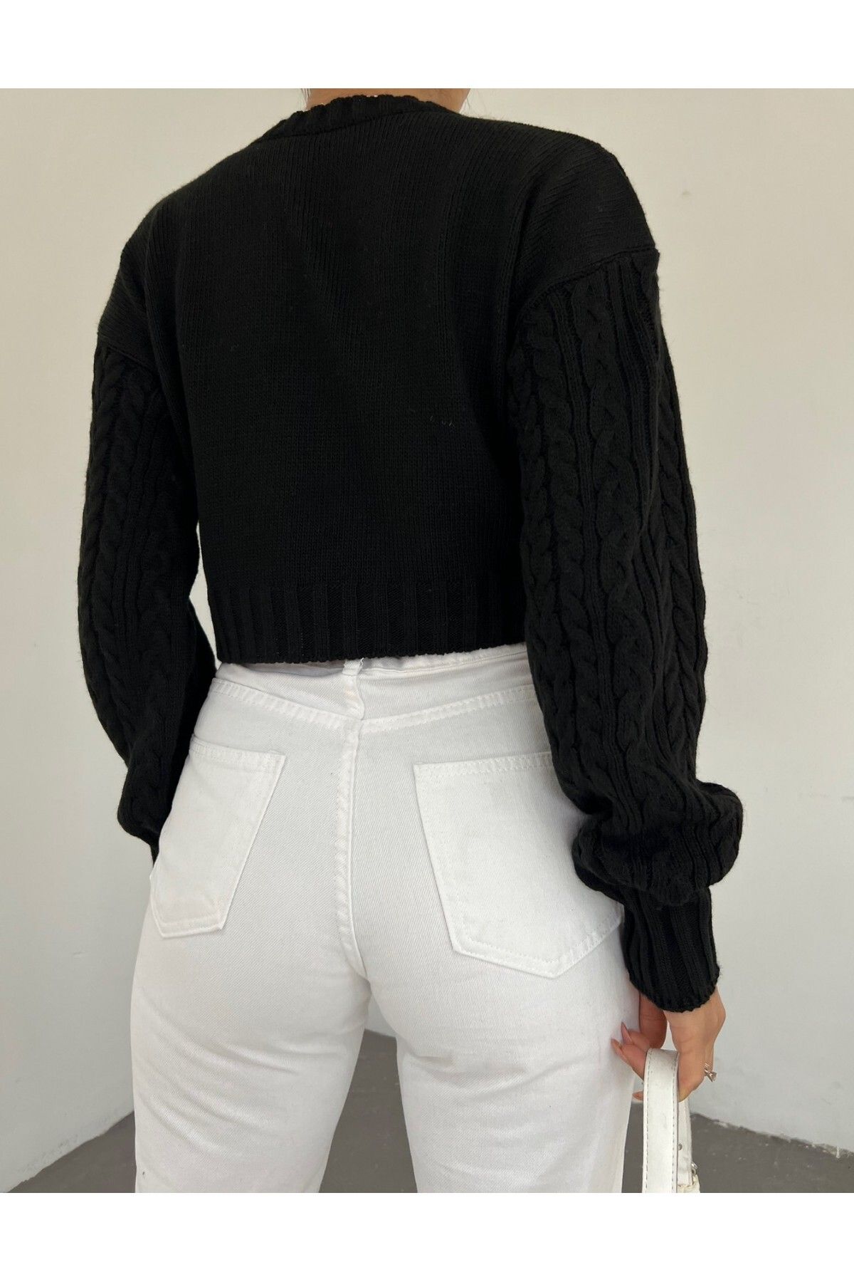 Modamorfo-Geprägter, gemusterter, durchbrochener Strickpullover – Schwarz 2