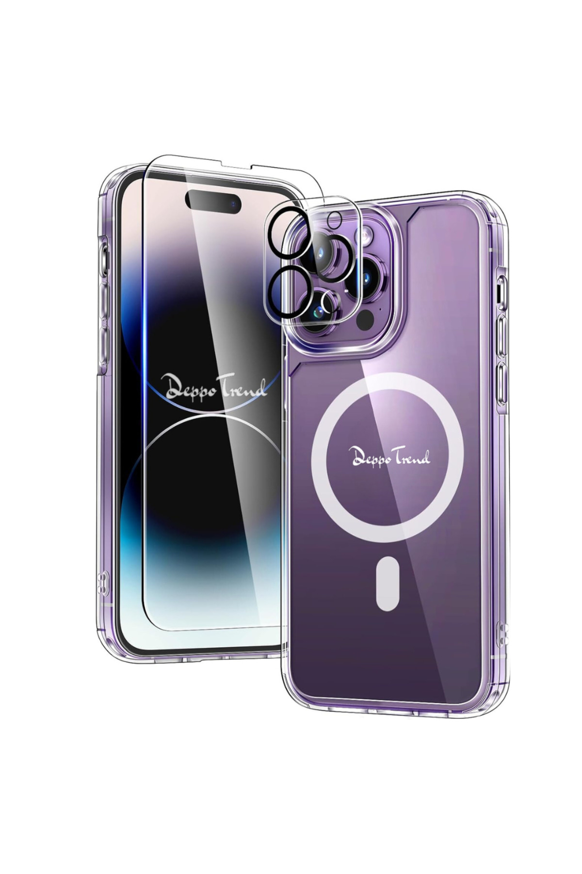 iPhone 14 Pro Uyumlu Kılıf Kamera Koruma Camı Ekran Koruyucu Şeffaf Magsafe Temperli Cam Koruma