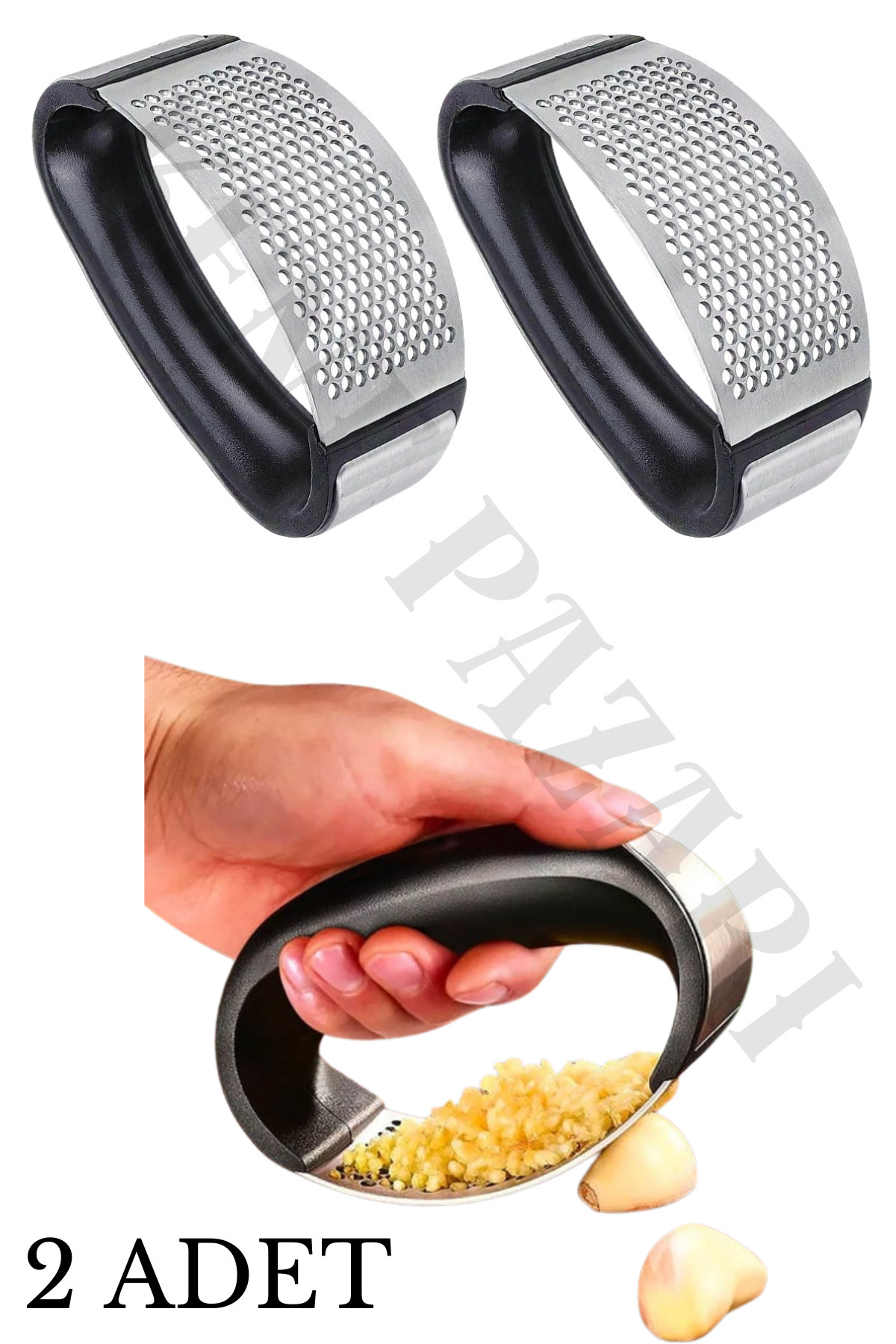 Kent Pazarı Tutma Kollu Pratik Sarımsak Ezici Paslanmaz Çelik Zencefil Sarımsak Ezici 2 ADET