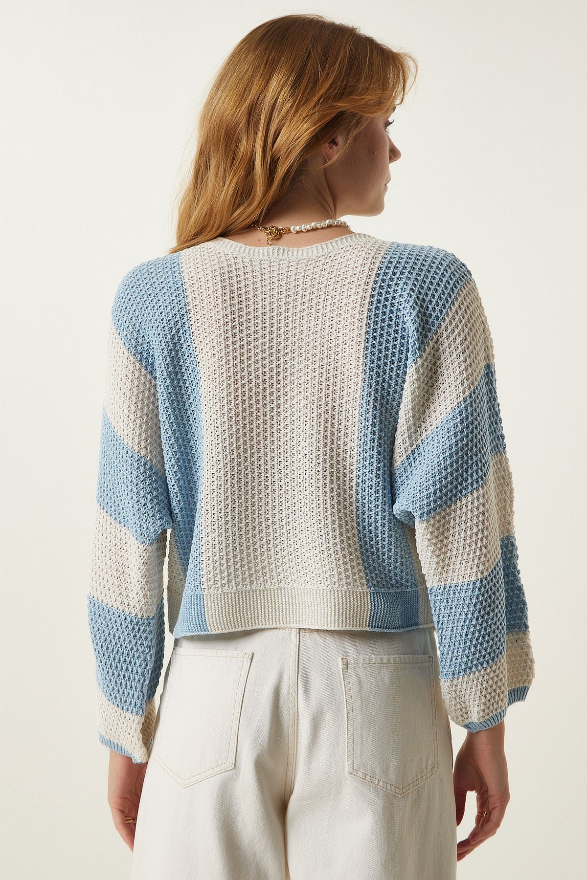 Lovelyİstanbul-Cream Sky Blue Striped Seasonal Knitwear Sweater - Lmc0021 5