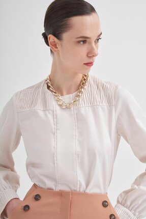 BİRELİN Pilise Detaylı Koton Bluz Krem