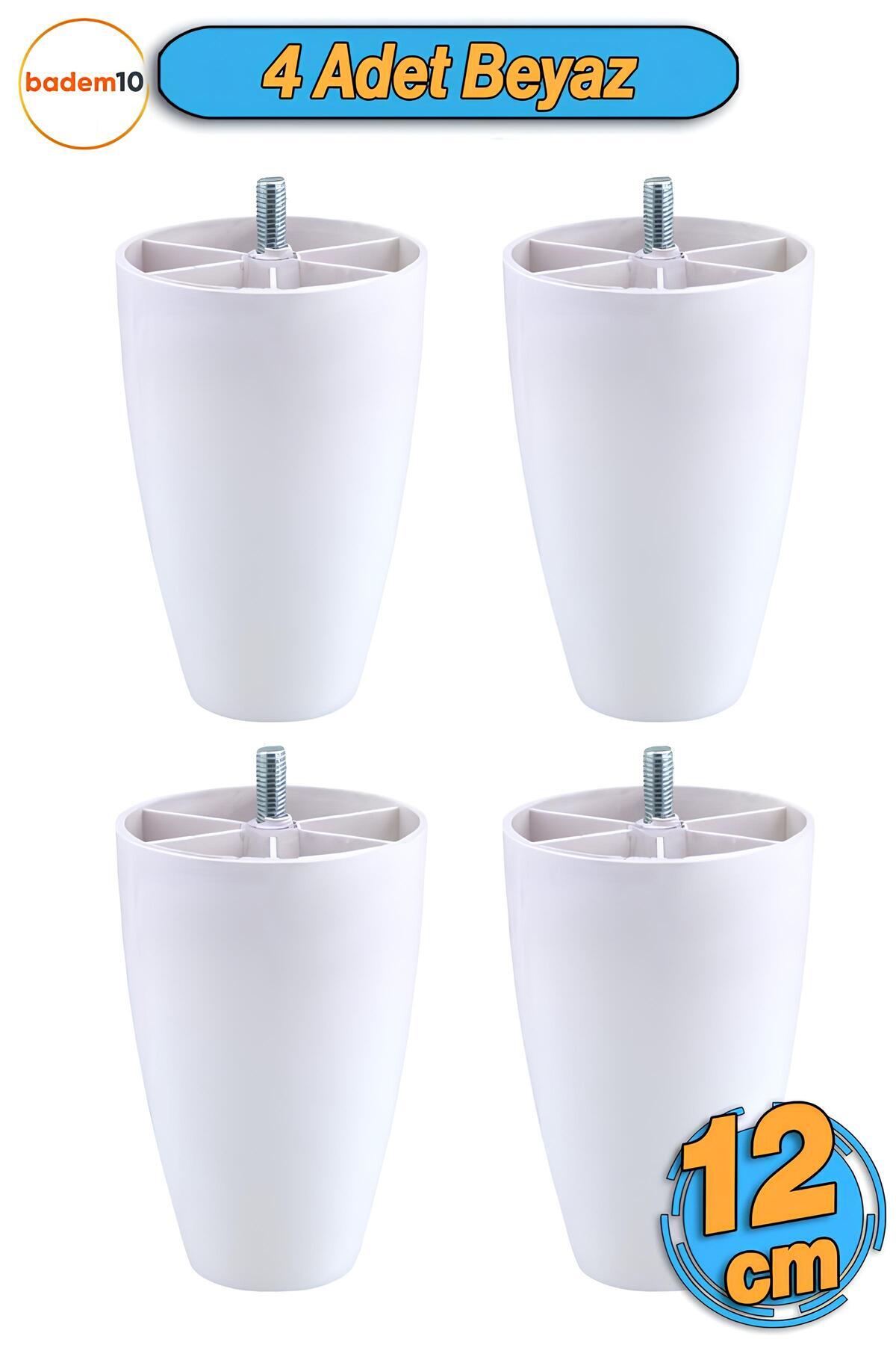 Badem10 4 Adet Vidalı (M8 INCE DİŞ) 12 Cm (BEYAZ) Plastik Mobilya Yükseltici Koltuk Kanepe Ayağı Ayakları