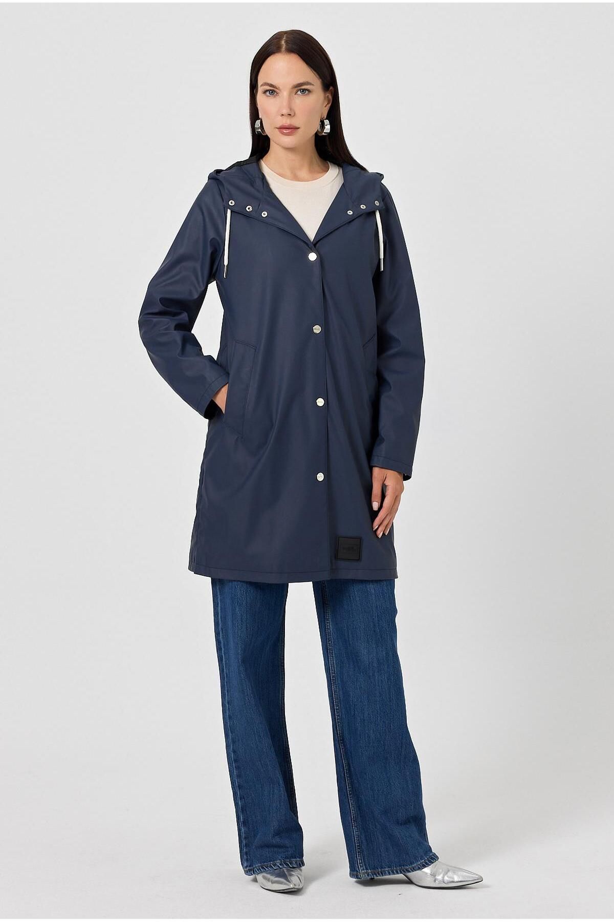 Deri Company-Ladonna Dark Blue Artificial Raincoat 3