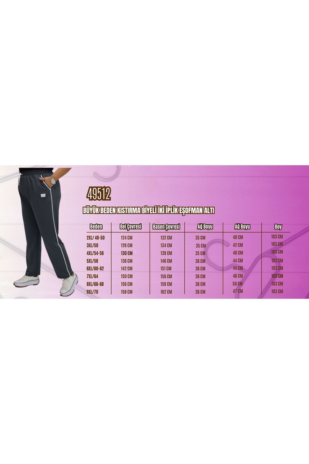 Eslina-49512 Large Size Two Thread Sweatpants with Pinching Piping - Black 3