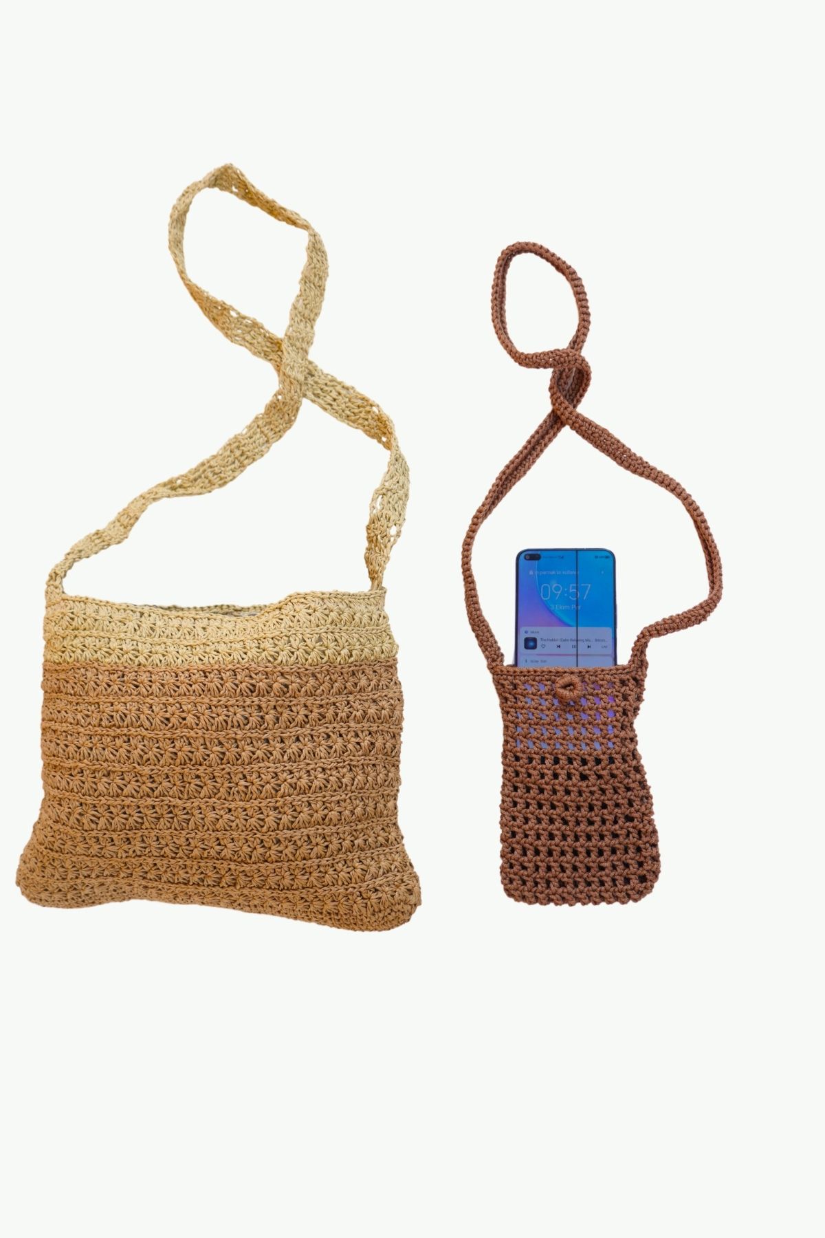 ALALL SHOP-Straw Hand Knitted Shoulder Bag and Phone Bag with Strap Handmade Knitted Bag Straw Bag, Stylish Bag 2