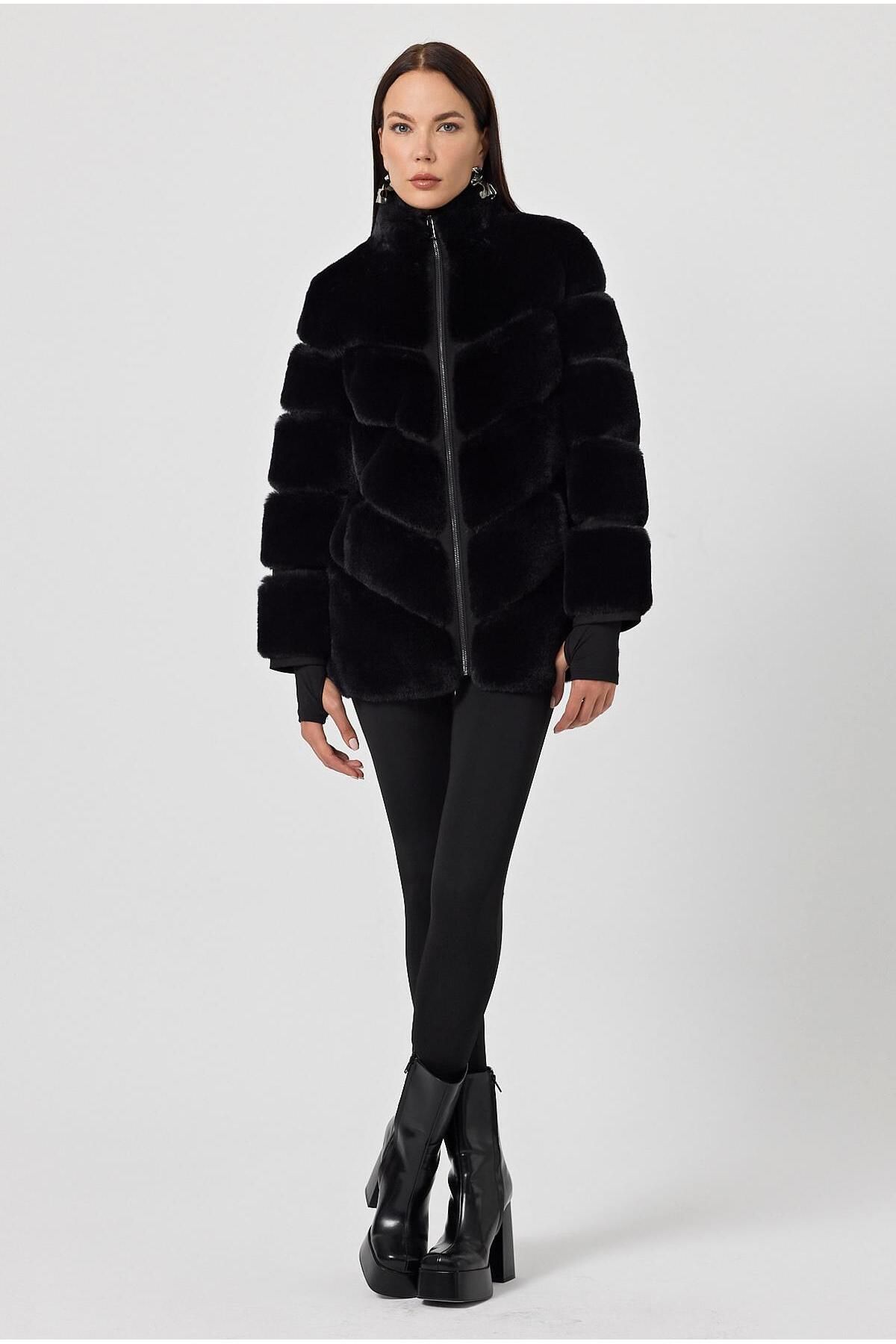 Deri Company-Stella Black Feather Coat 3