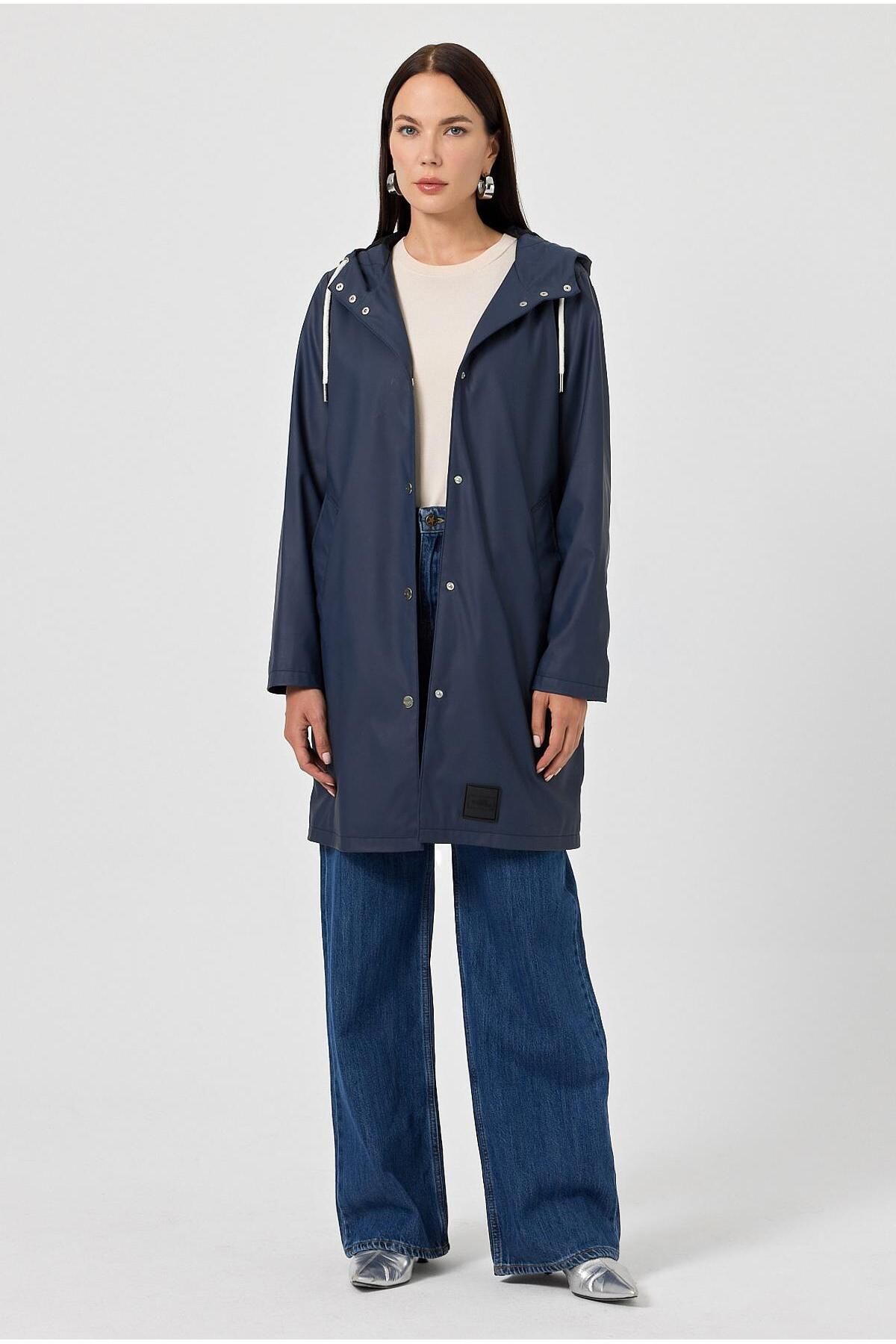 Deri Company-Ladonna Dark Blue Artificial Raincoat 2