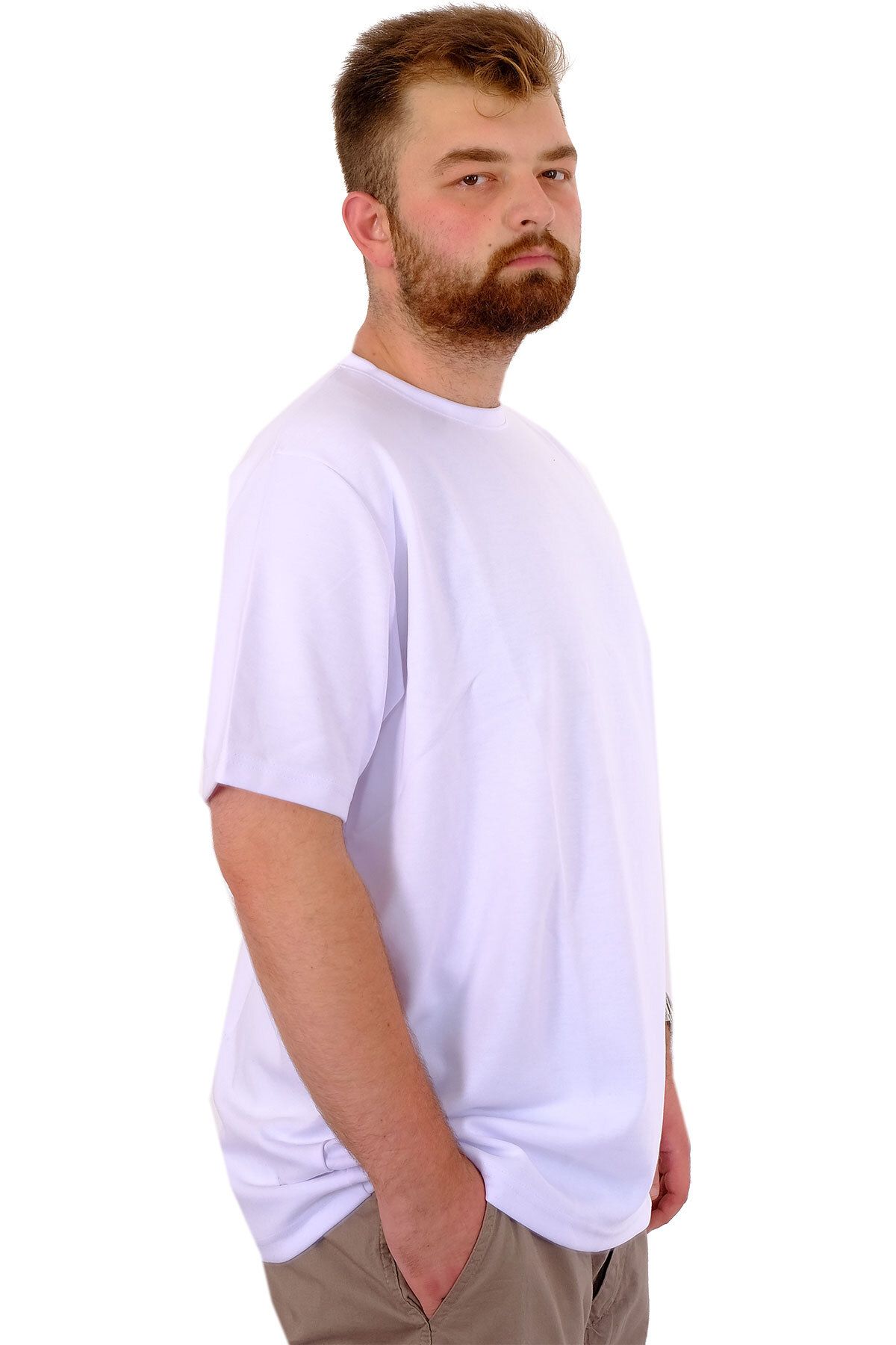 ModeXL-Men's T-Shirt - Crew Neck, Plus Size, White Interlok 23162 3