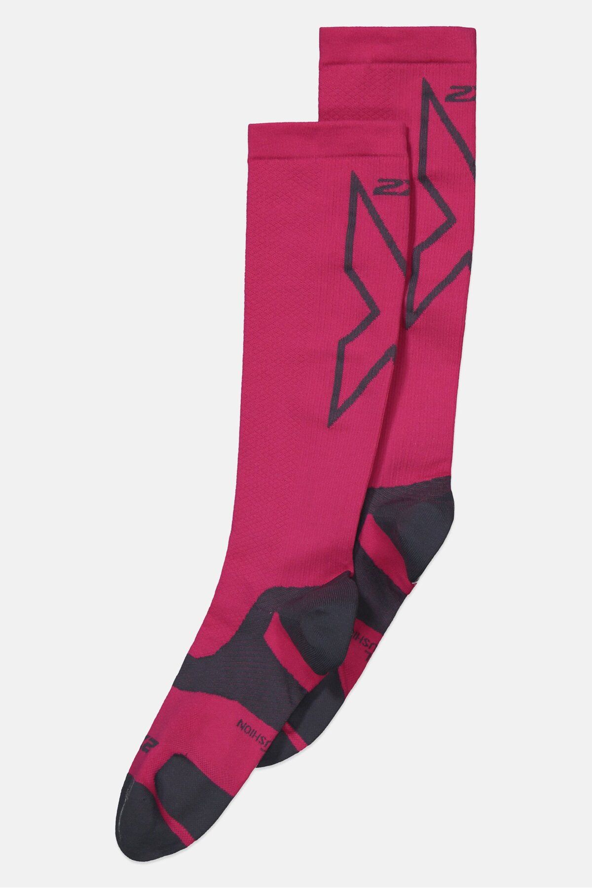 2XU-Men 1 Pair Graphic Print Full Length Compression Socks, Pink/Grey 1