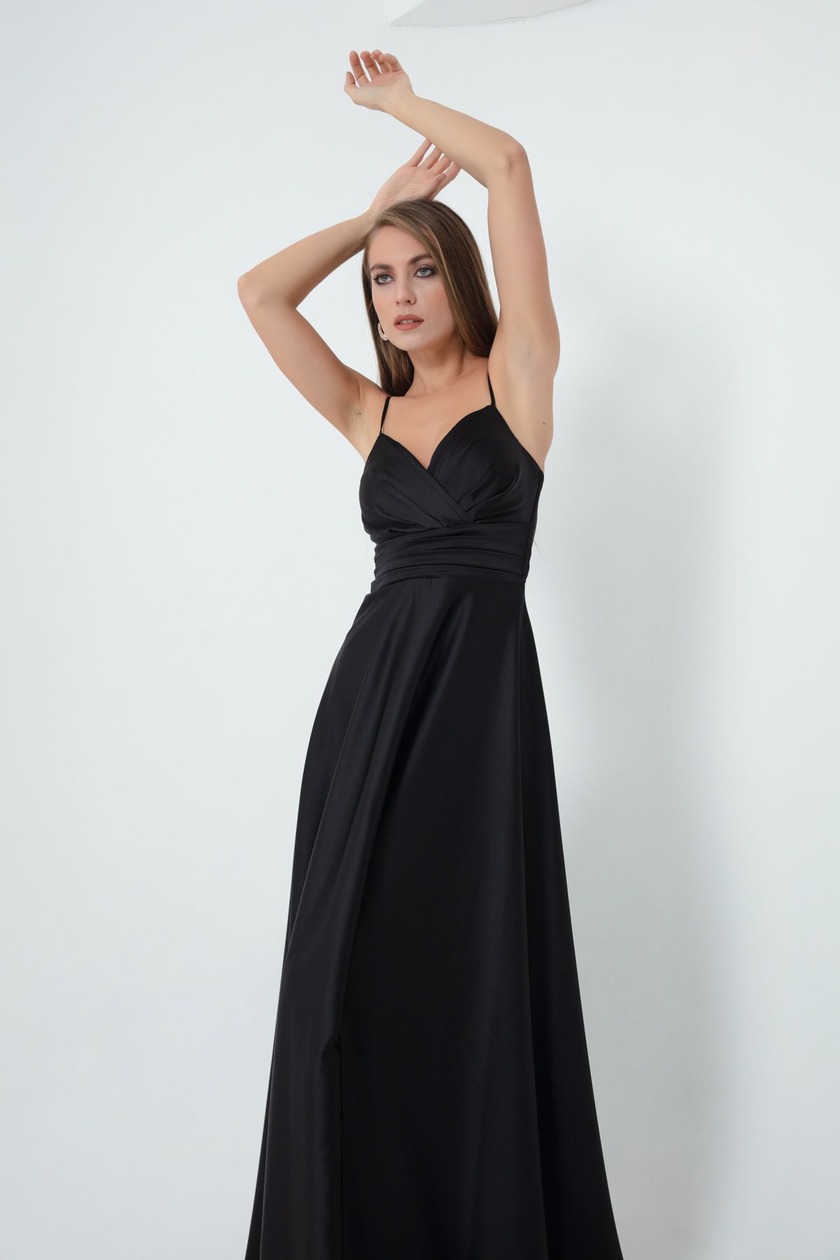 Lafaba-Rochie de seară lungă din satin cu curele de frânghie neagră, cu centură în talie și rochie de absolvire 3