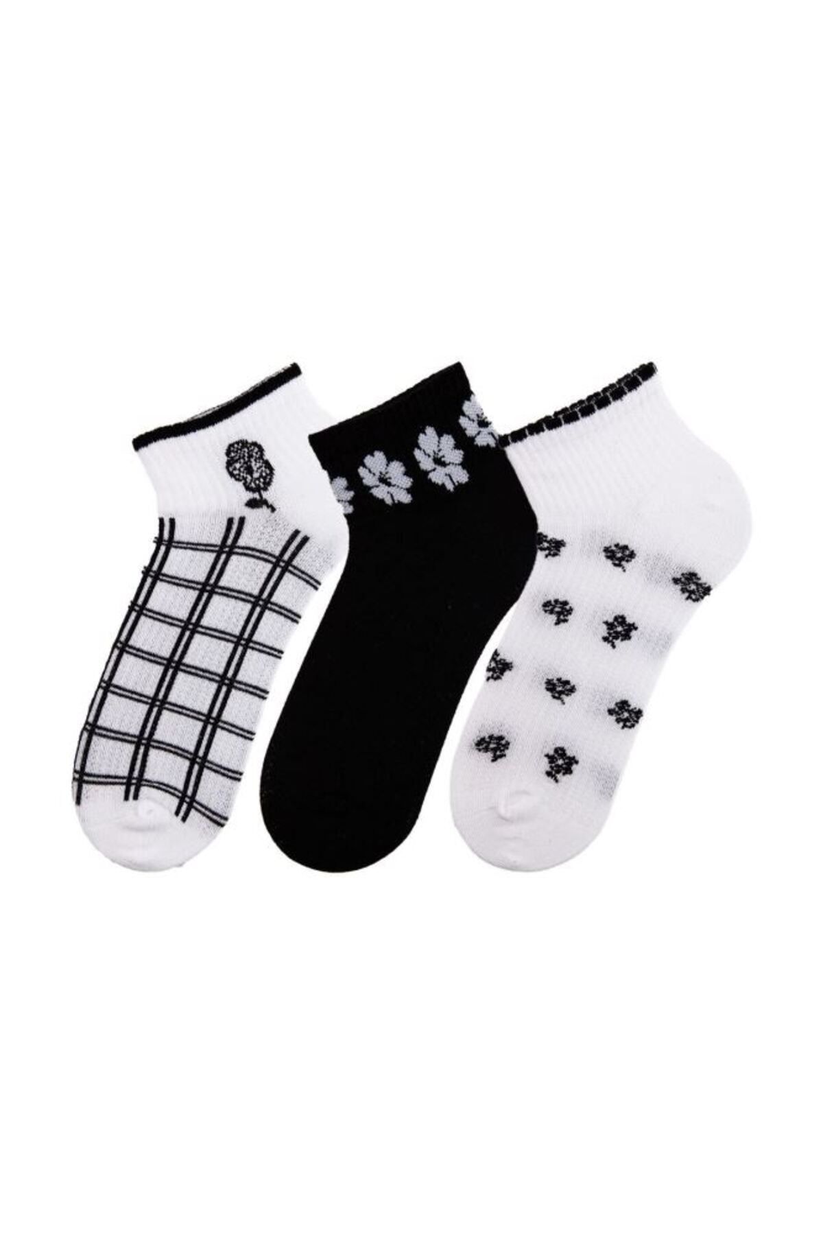 Bross-Set of 3 Square and Floral Patterned Booties Socks for Women 2