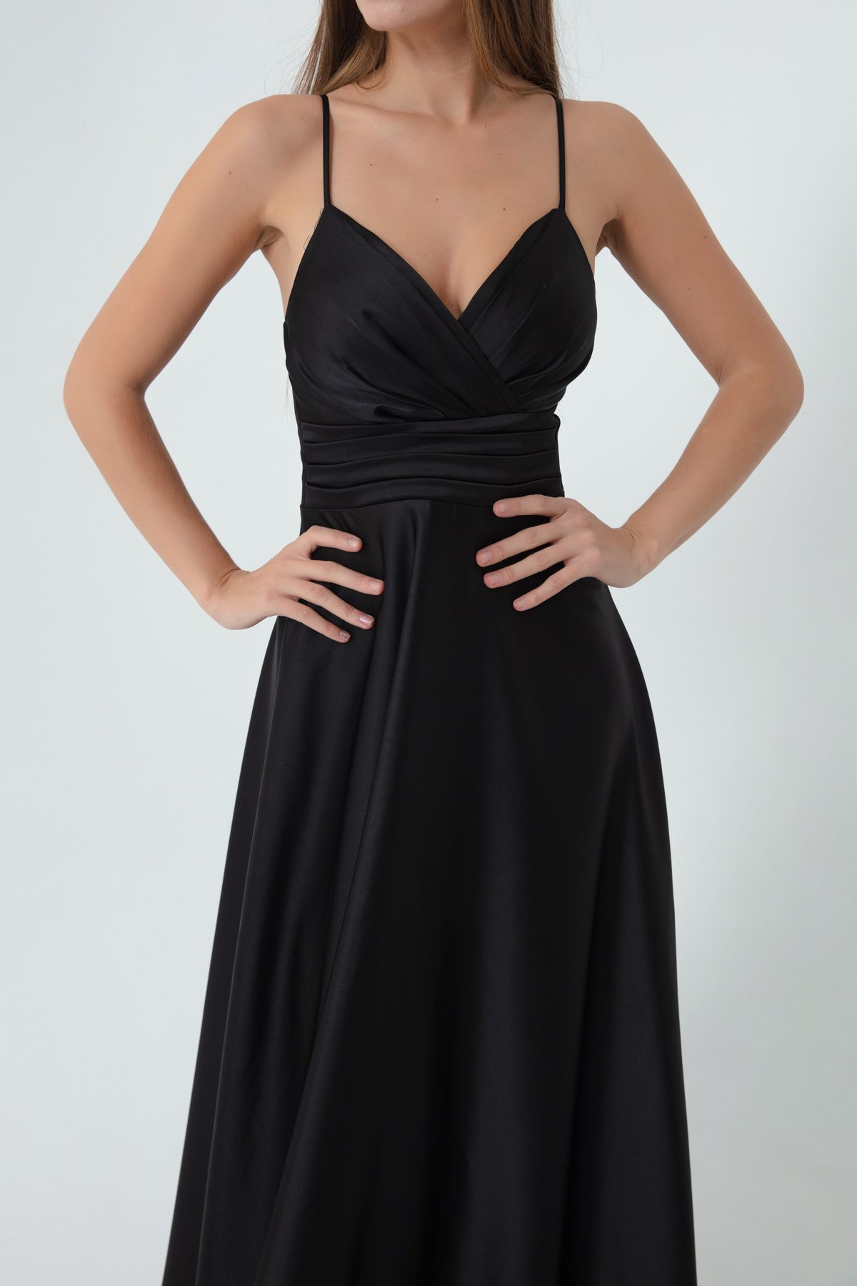 Lafaba-Rochie de seară lungă din satin cu curele de frânghie neagră, cu centură în talie și rochie de absolvire 4
