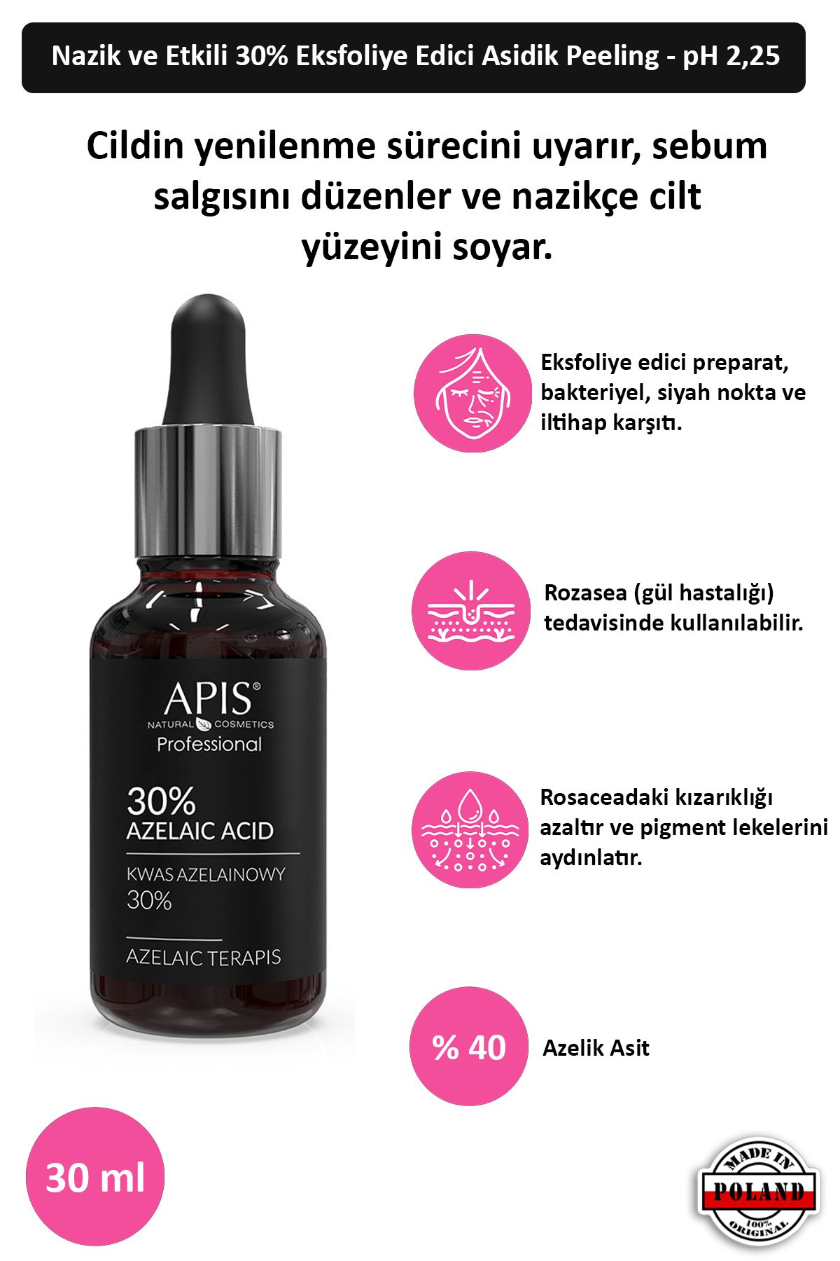 Apis Natural Cosmetics %30 Azelaik Asit Yatıştırıcı Ve Leke Karşıtı Serum - 30ml