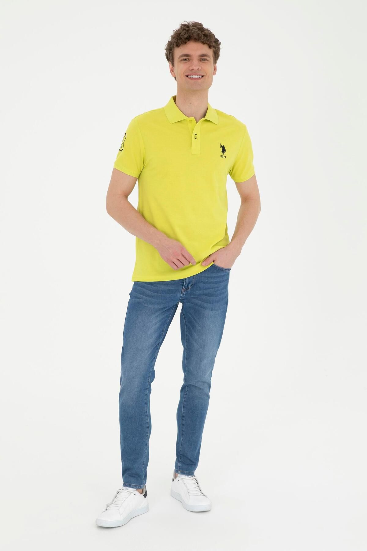 تی شرت یقه پولو زرد مردانه اصلی اورجینال U.S. Polo Assn.