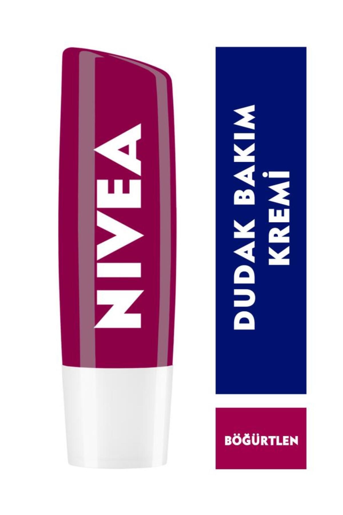 NIVEA Böğürtlen Dudak Bakım Kremi ve Parlatıcısı 4.8gr, Nemlendirici, Hafif Bordo Işıltı, Pürüzsüz Dudak