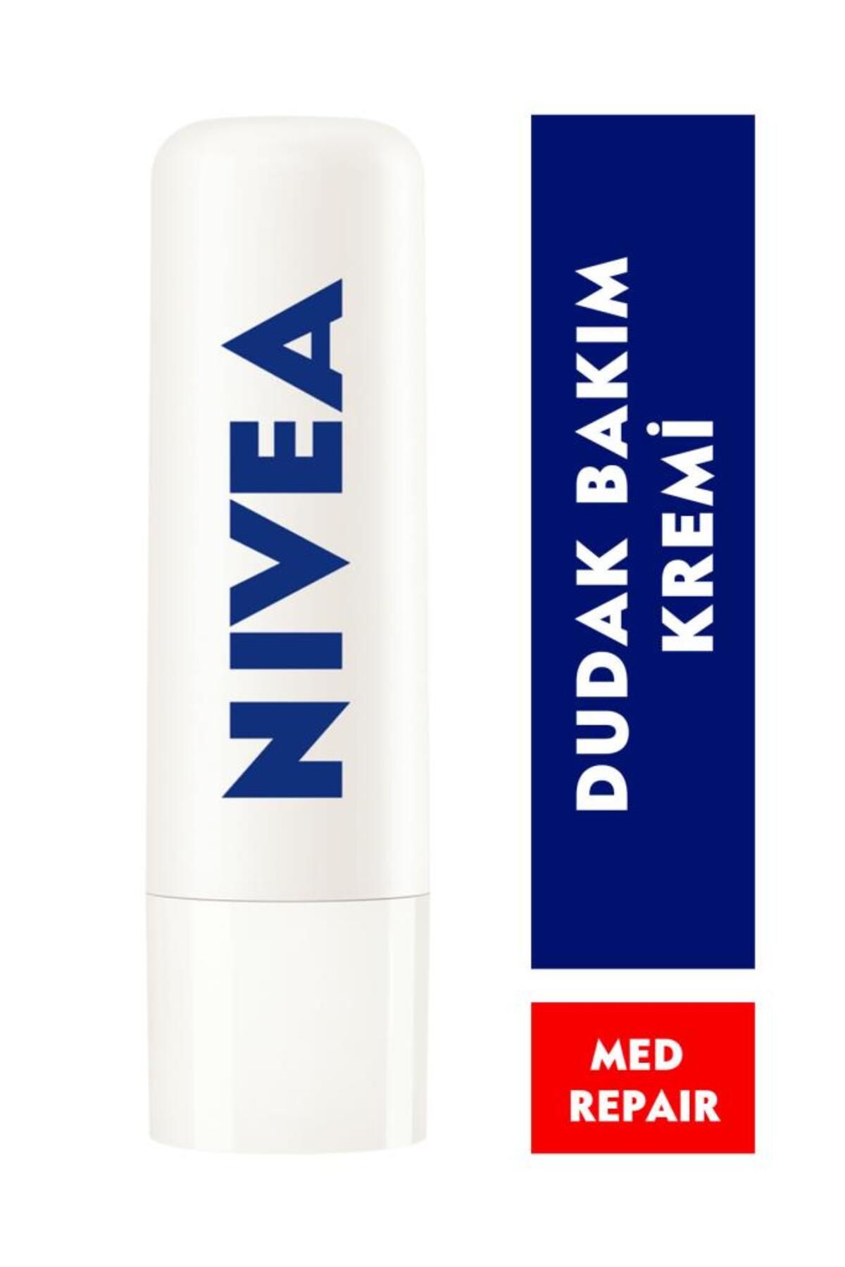 NIVEA Güneş Koruyucu Renksiz Dudak Bakım Kremi Med Repair 4,8 gr, SPF15, Nemlendirici, Çatlamış Dudaklar