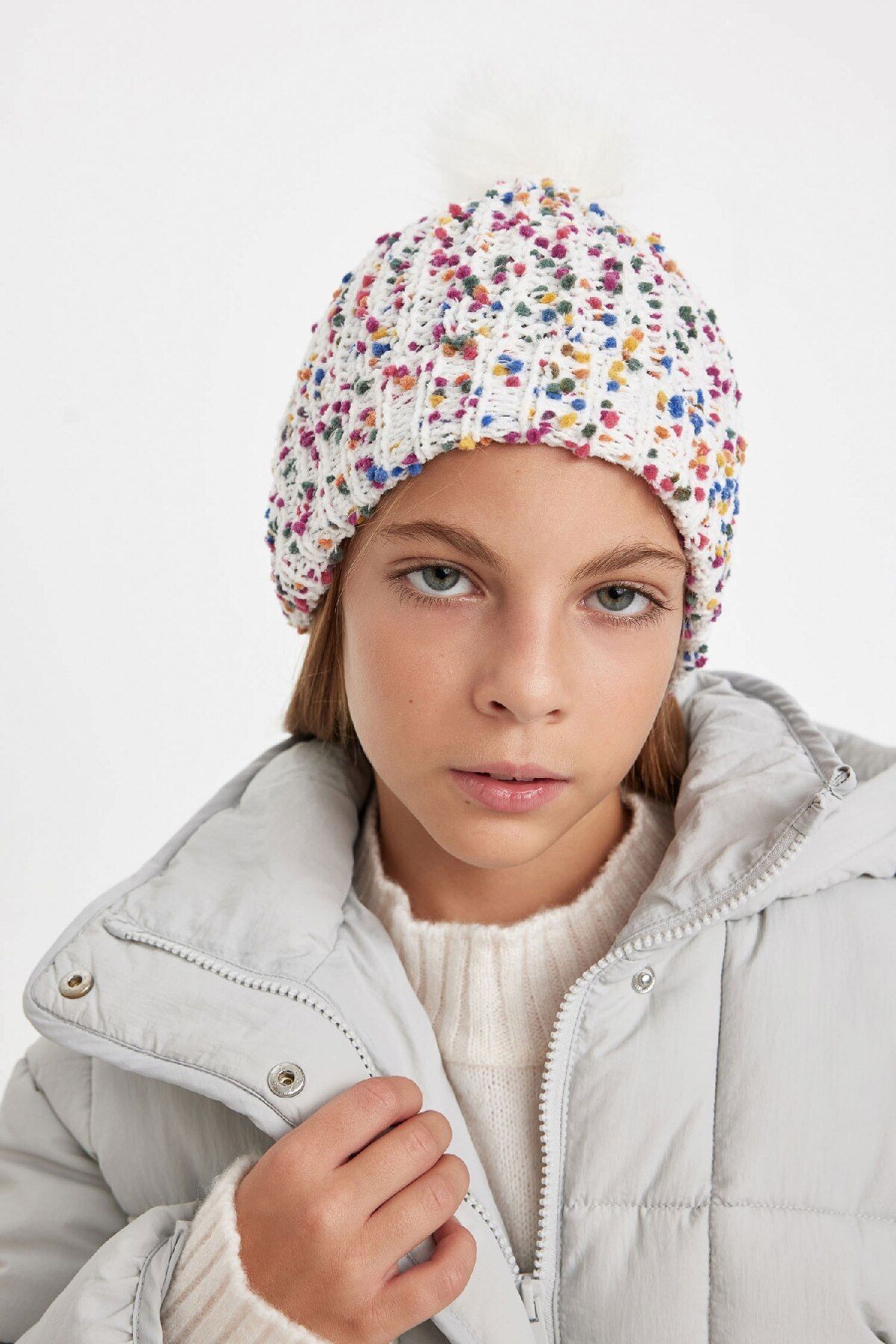 DeFacto-Girl's Pompom Patterned Beret - C7647A824Wn 4