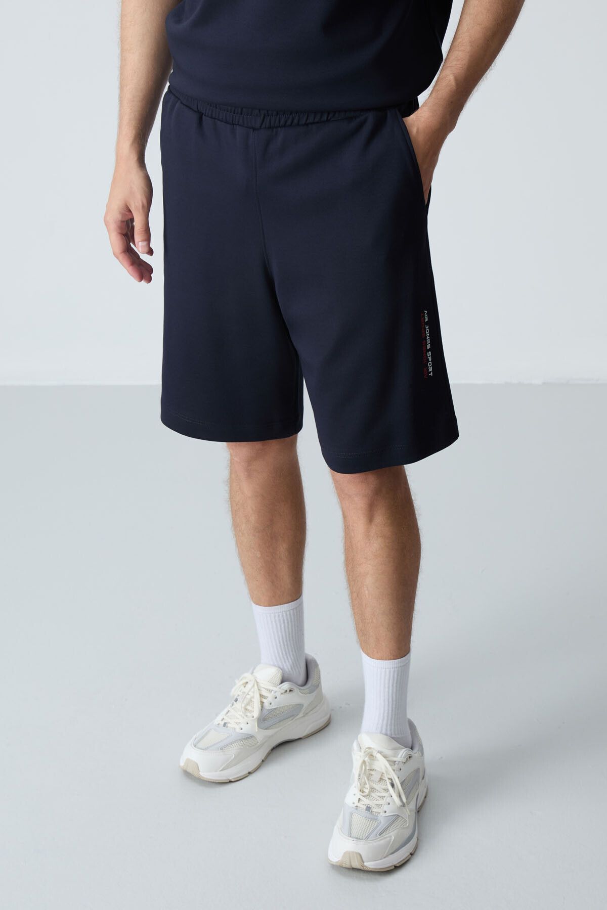 AIR JONES-Navy Blue Cotton Thick Soft Textured Oversize Fit Basic Men's Shorts Set - 85258 7