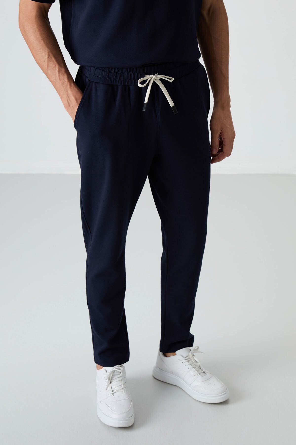 AIR JONES-Navy Blue Cotton Thick Soft Textured Oversize Fit Basic Men's Tracksuit Set - 85251 6