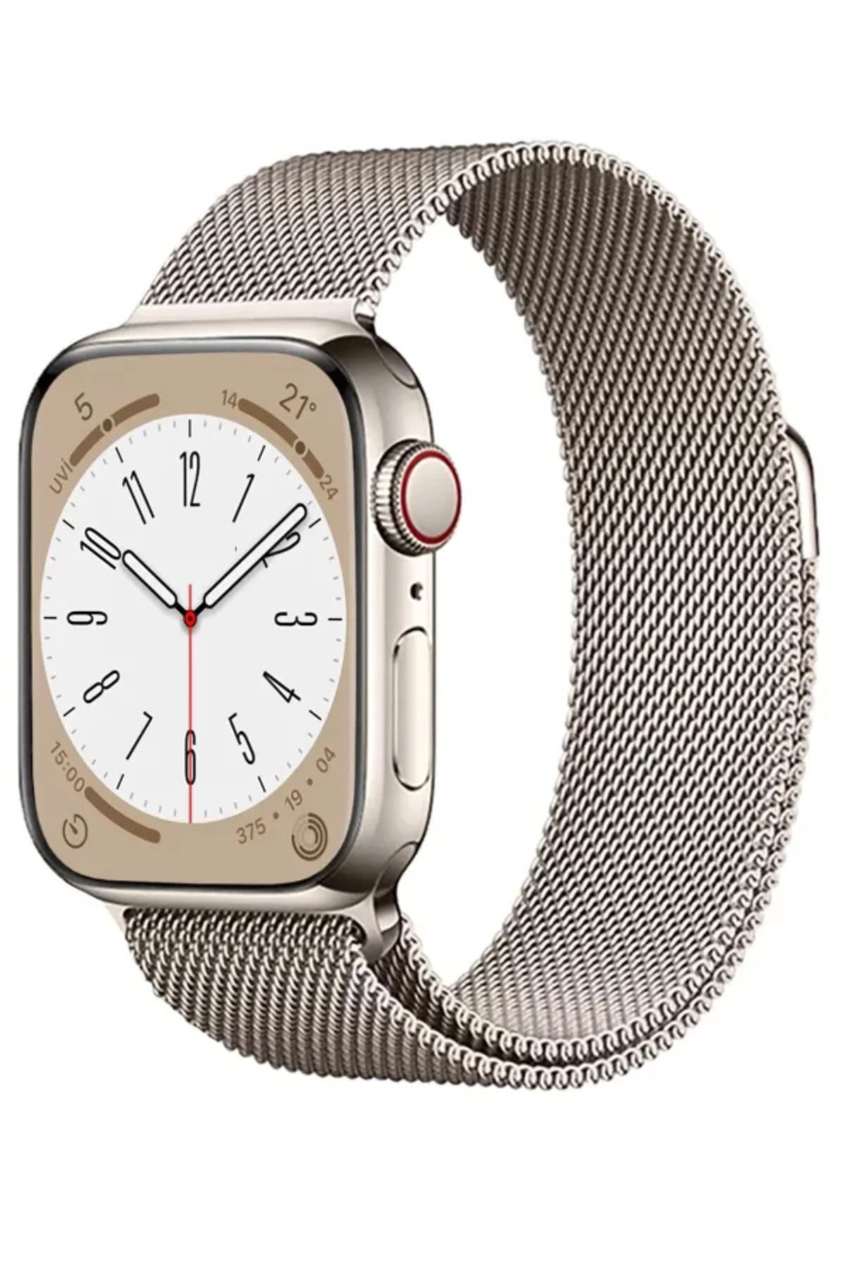 Fibaks Apple Watch 3 4 5 6 7 8 9 Se 38 40 41mm Paslanmaz Hasır Örgü Metal Milano Kordon