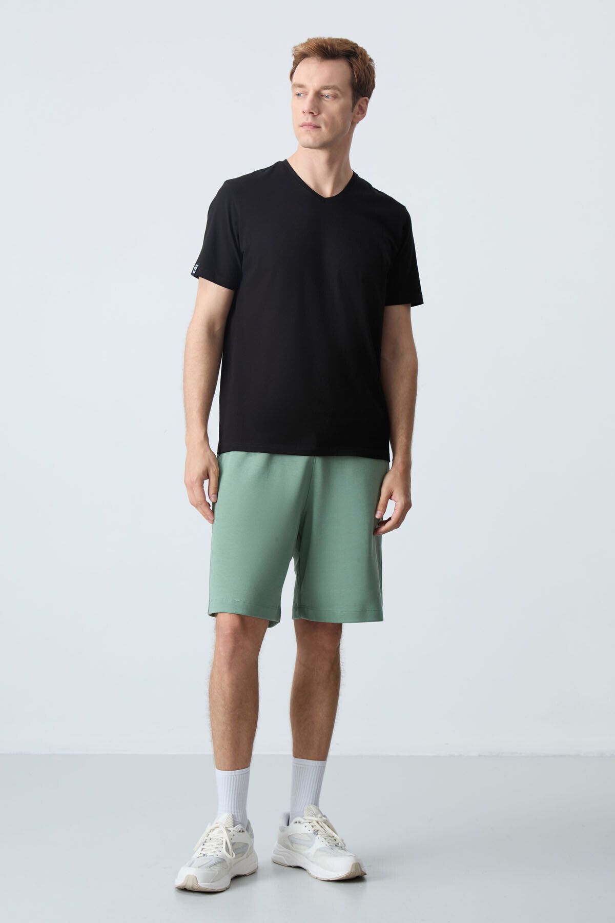 AIR JONES-Light Green Basic Men's Shorts - Cotton and Thick Soft Texture, Standard Fit - 81275 2