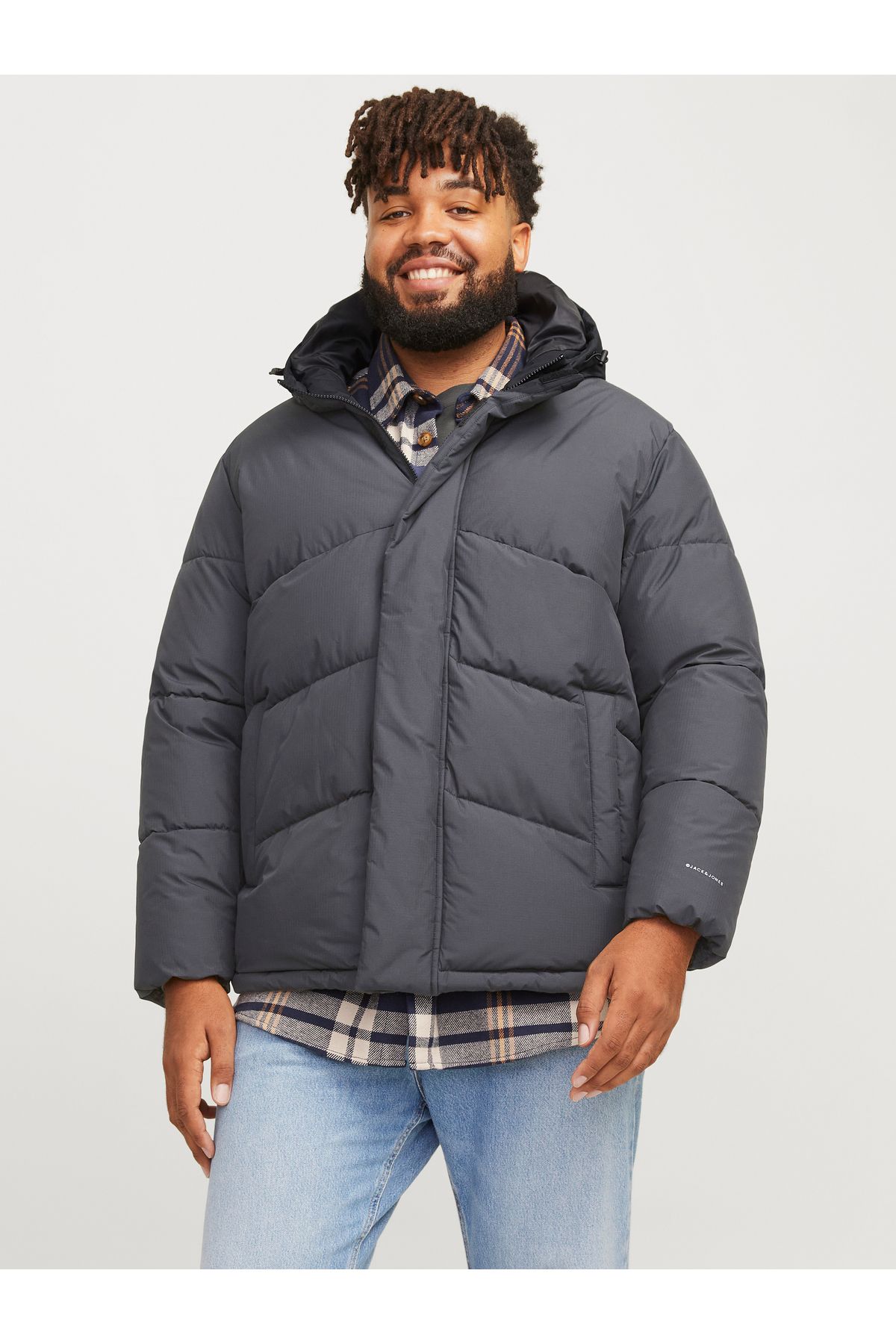 Jack & Jones Jack Jones Jjworld Puffer Jacket Pls Erkek Antrasit Büyük Beden Mont 12263325-16