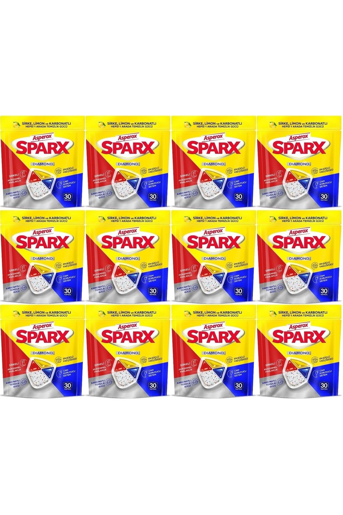 ASPEROX Sparx Bulaşık Makinesi Kapsülü 360 Adet Hepsi 1 Arada (Sirke-Limon-Karbonatlı) (12PK*30)