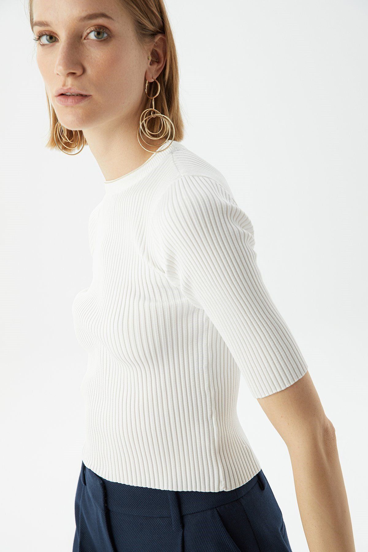 rue.-Crop Top cu nervuri Ecru 3