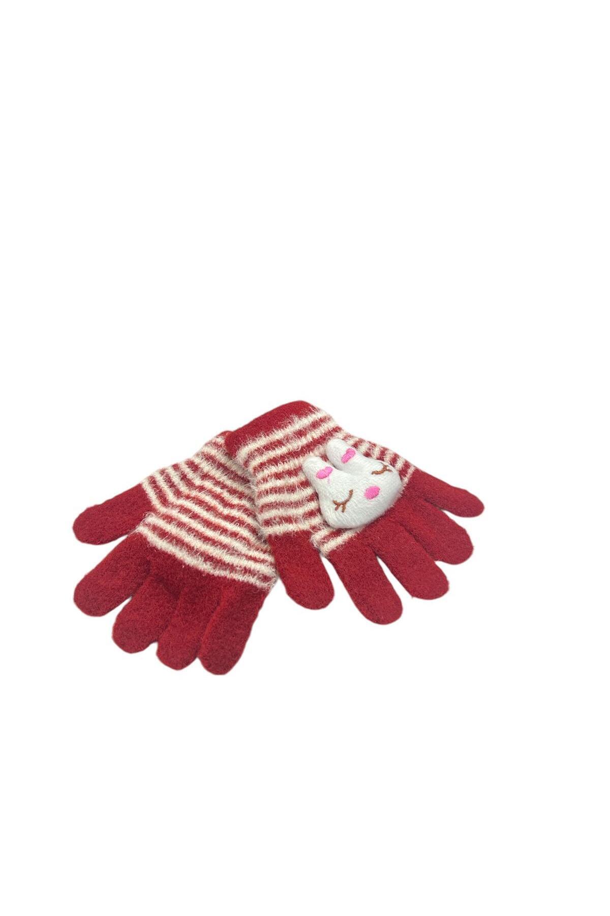 ATK ATAKAN ŞAPKA AKSESUAR-Baby Girl 1-4 Years Wool Gloves with Teddy Bear 1