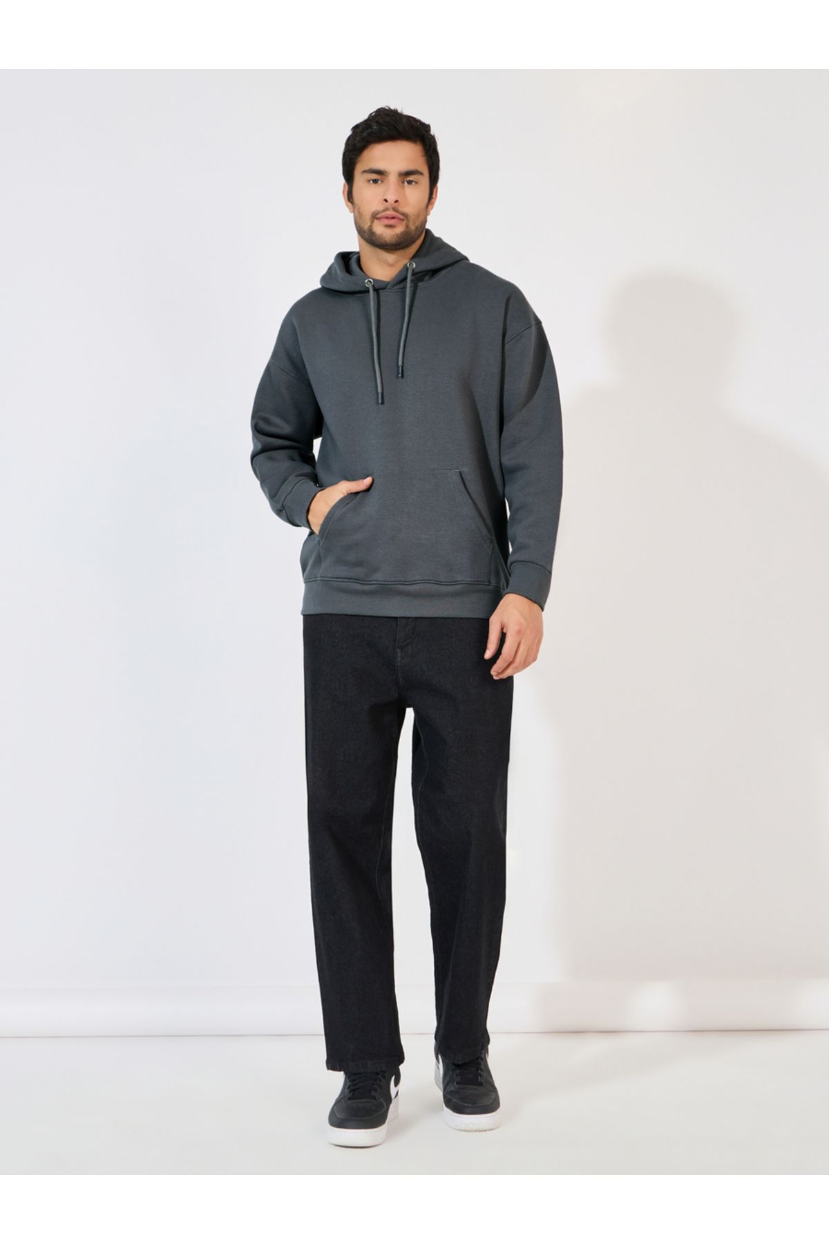 Styli-Boxy Fit Solid Heavyweight Fleece Hoodie 2