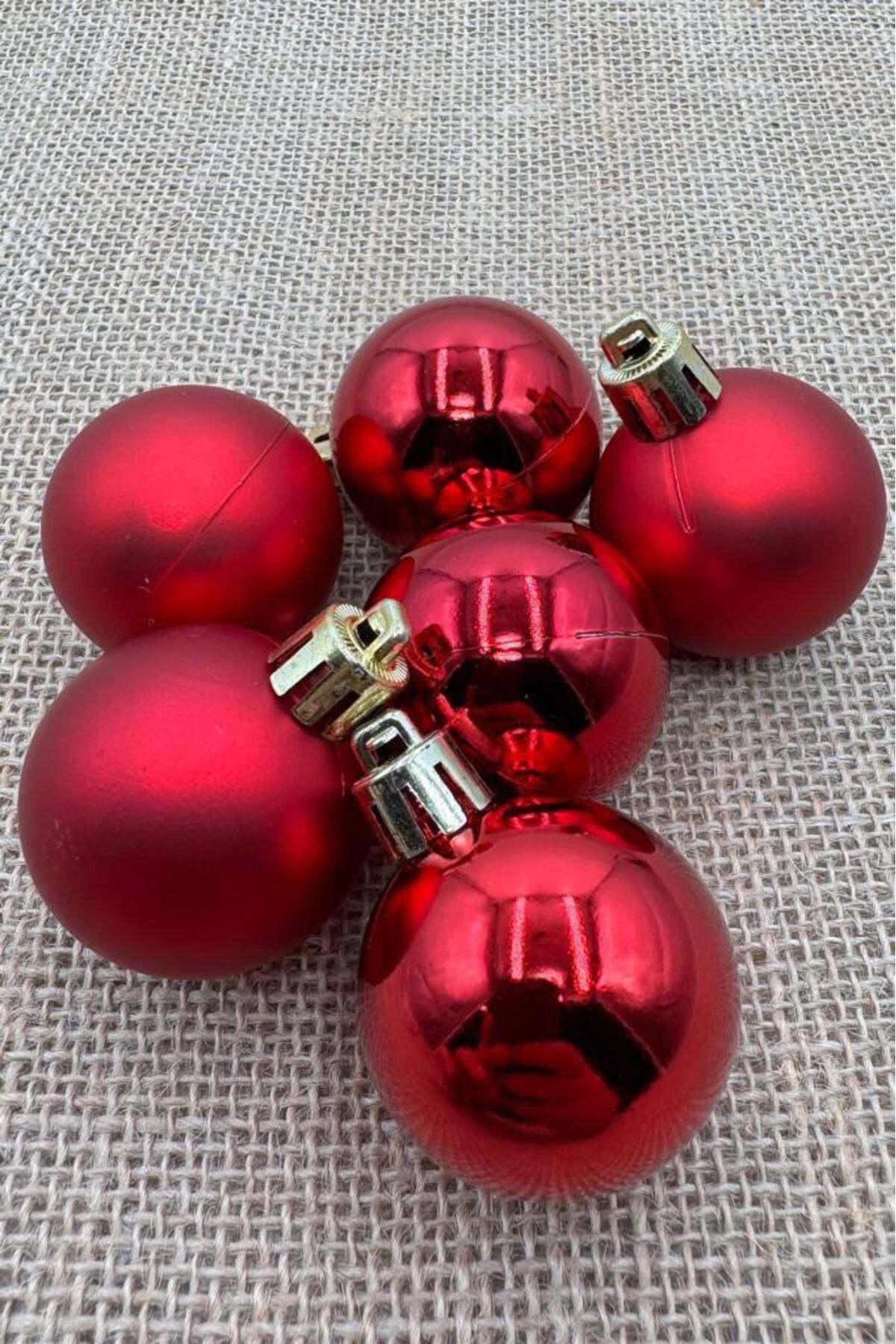 BeySüS-Red Pine Tree Ornament Cici Ball - 4 Cm, 6-Piece Christmas Set 2