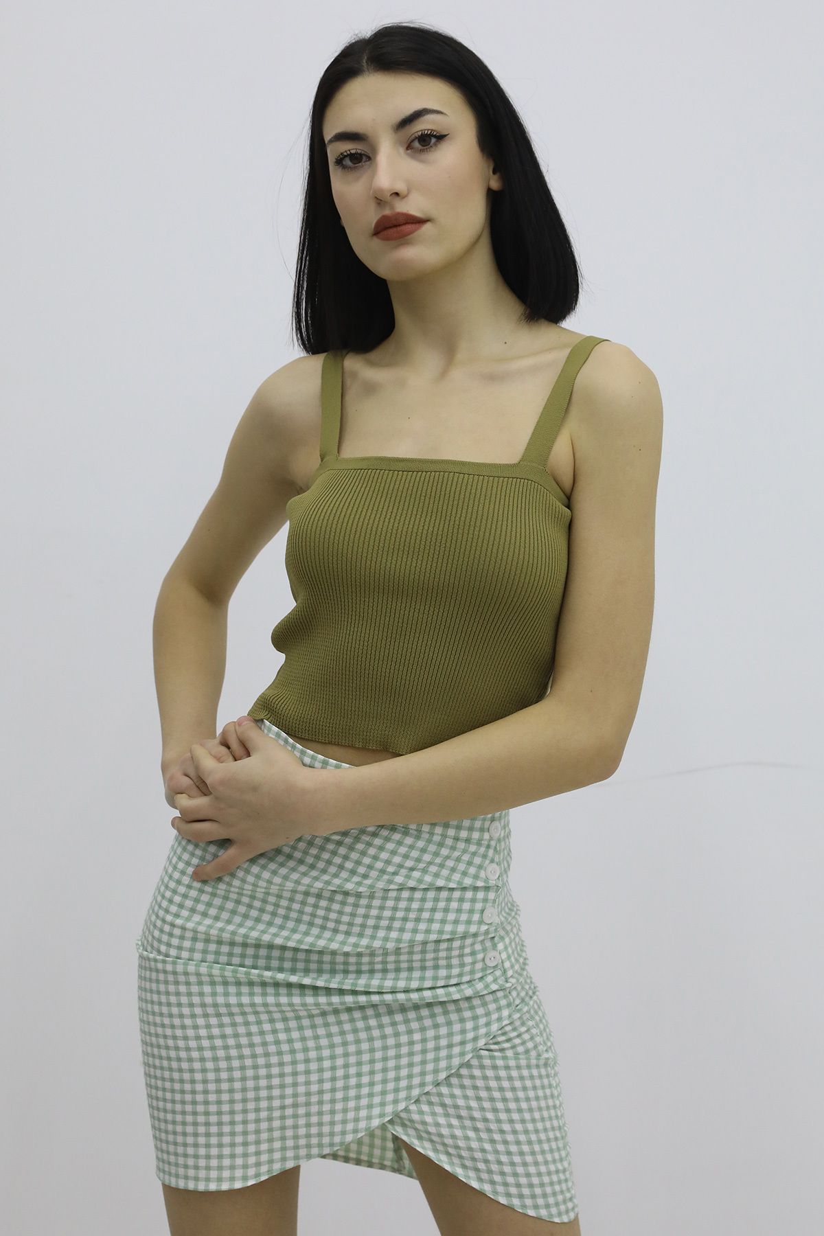 E-RICH Askılı Triko Büstiyer Haki - P-019917