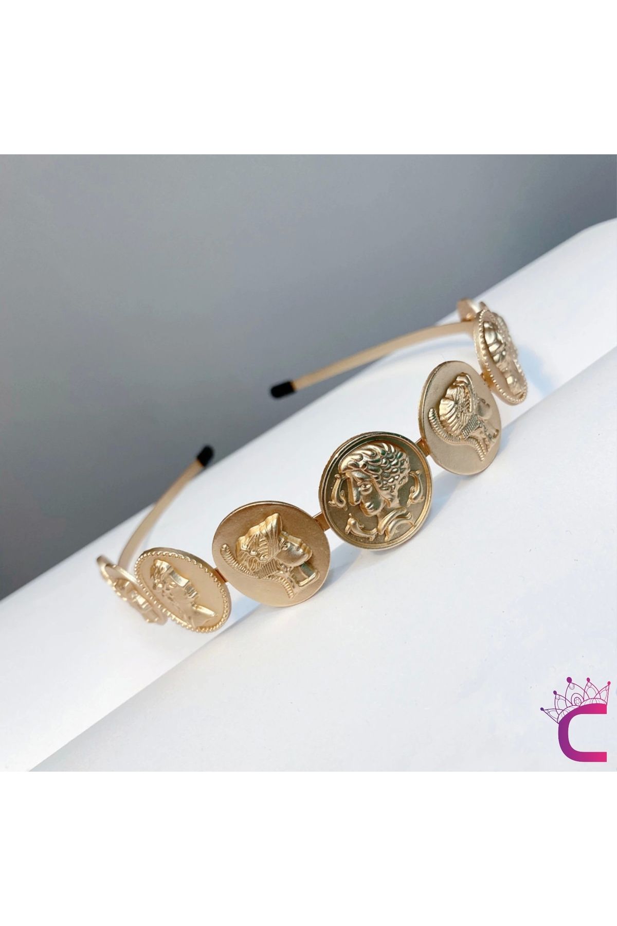 Cinderella-Women's Crown with Relief Icon Figure Gold Color - Elegant Women's Crown Headband 3