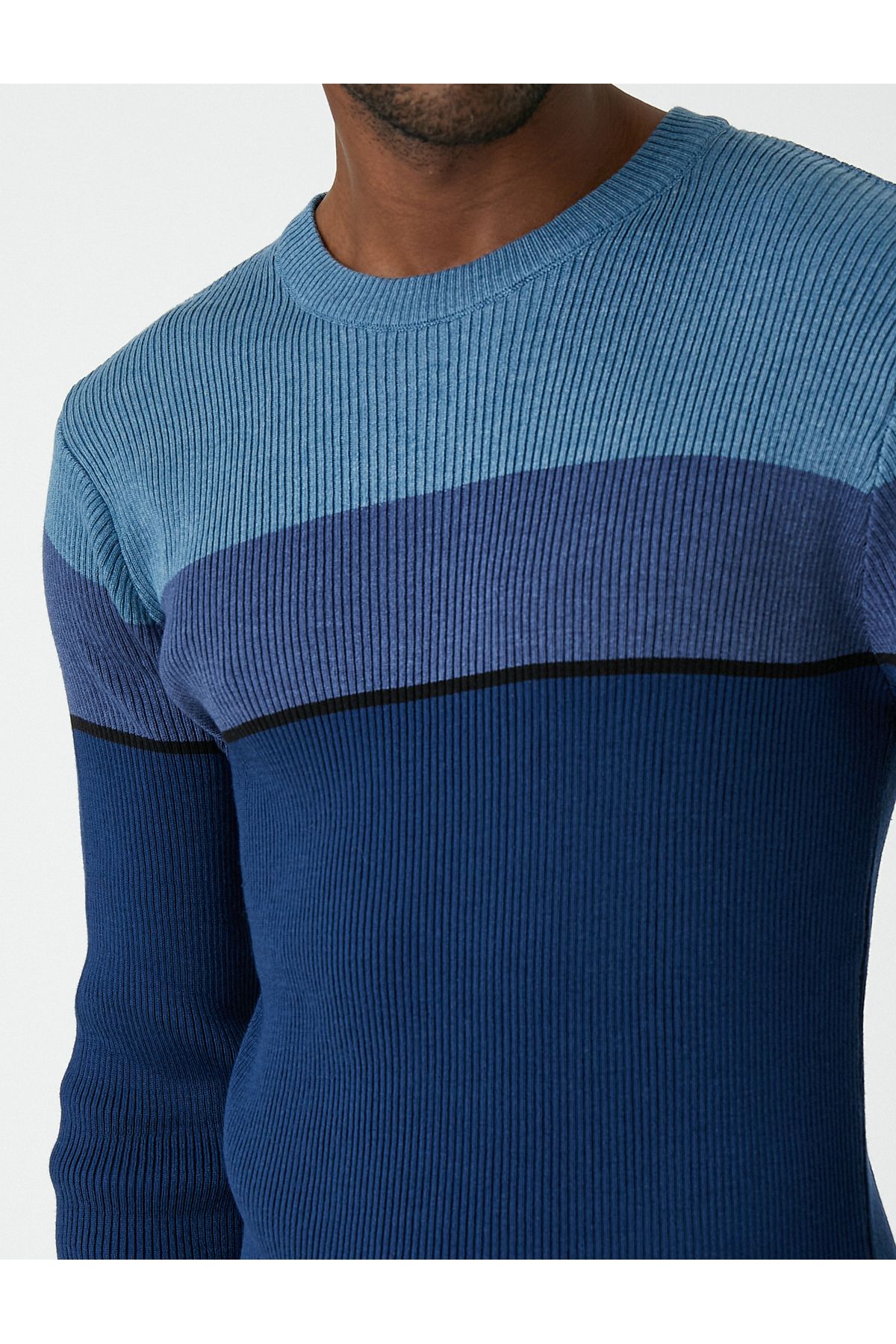 Koton-Basic Knitwear Sweater Crew Neck Color Blocked 5