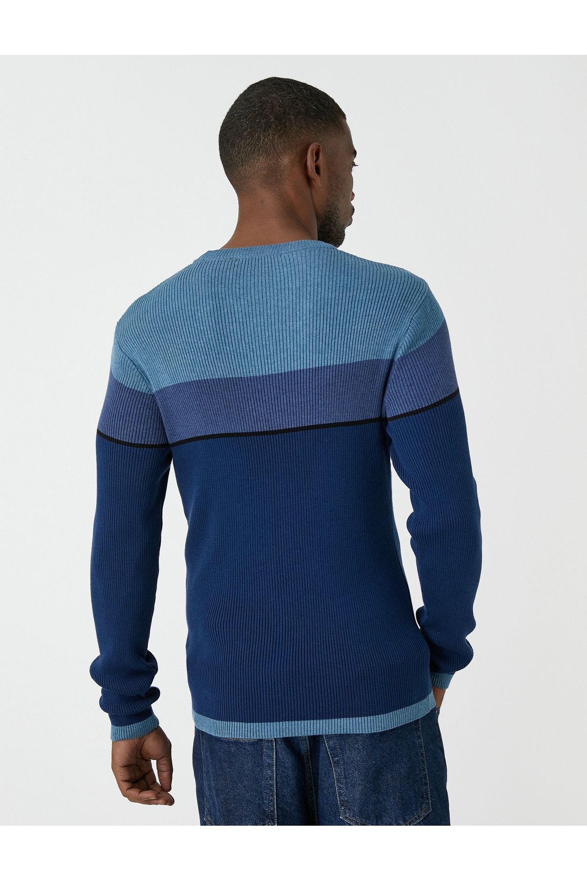 Koton-Basic Knitwear Sweater Crew Neck Color Blocked 4