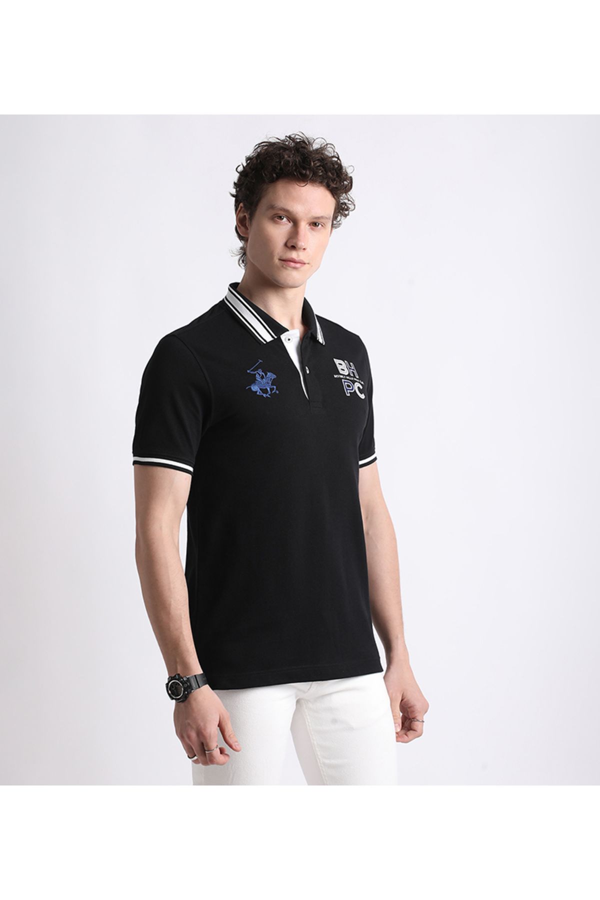 Bhpc-Beverly Hills Polo Club Mens Black Polo T-Shirt 3