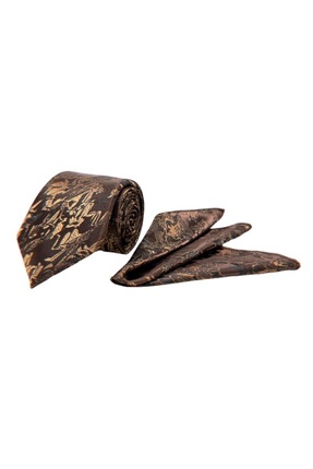 VENCHY Kahverengi Siyah Batik Desen Mendilli Kravat 7741-2MK
