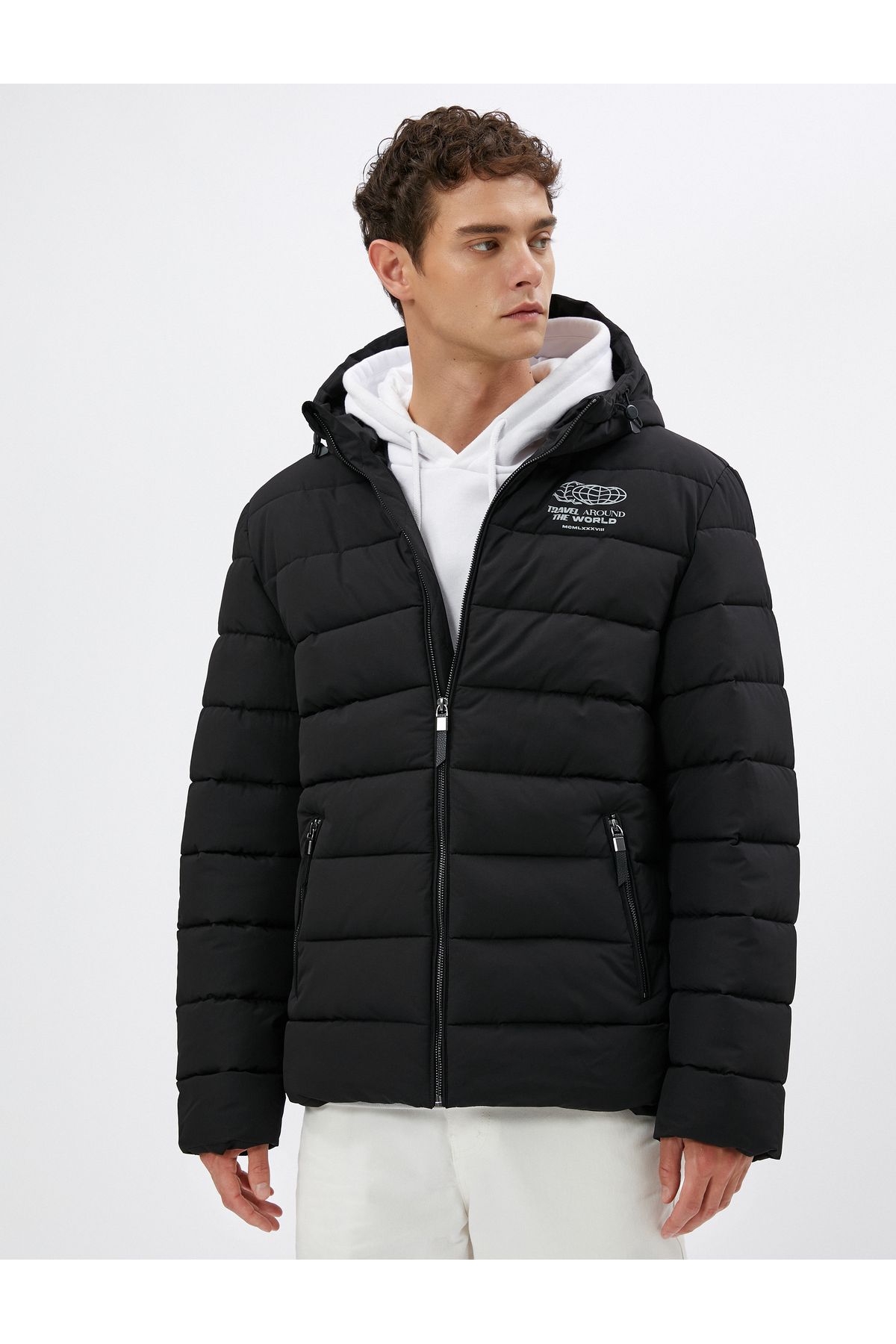 Koton-Puffer Jacket Slogan s kapucňou a vytlačeným vreckom 3