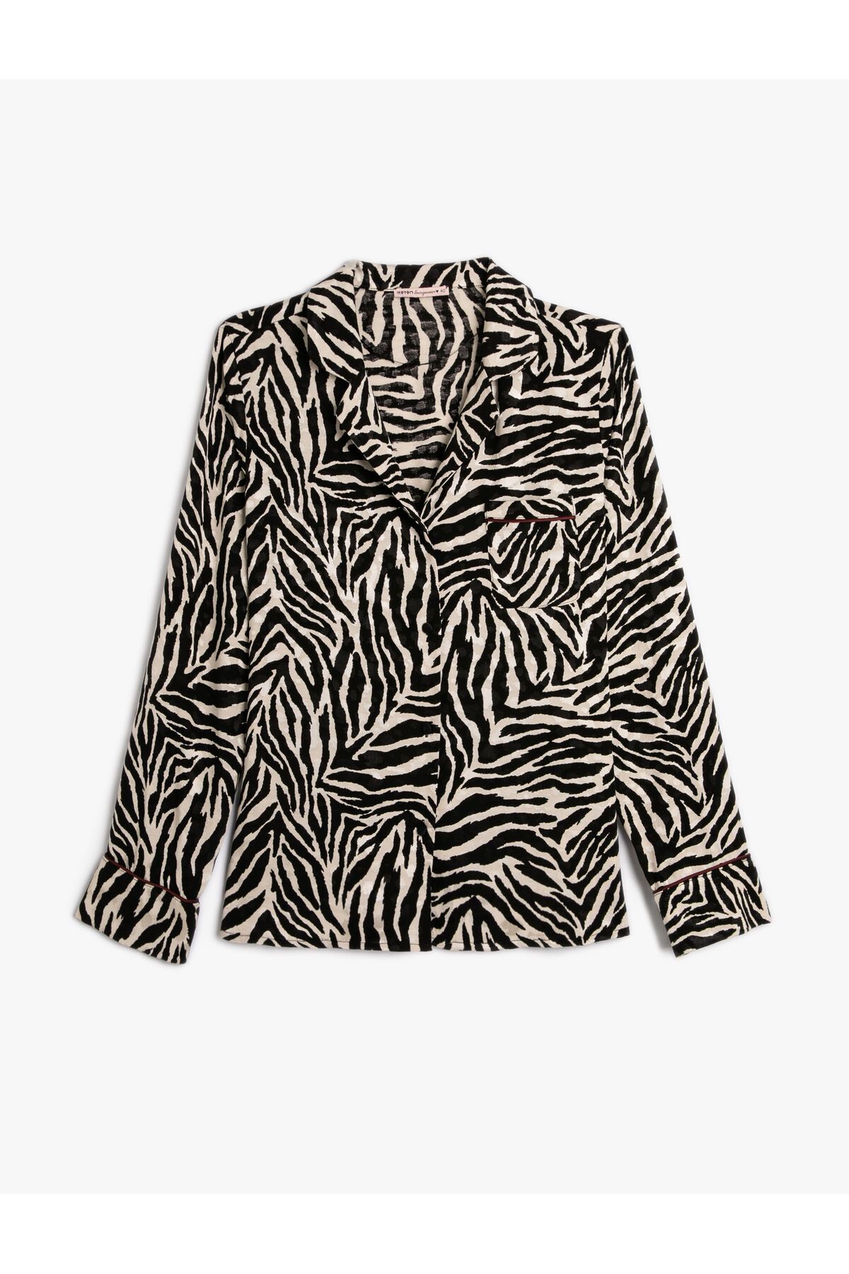 Koton-Zebra Patterned Pajama Top Buttoned Long Sleeves with Pockets 1