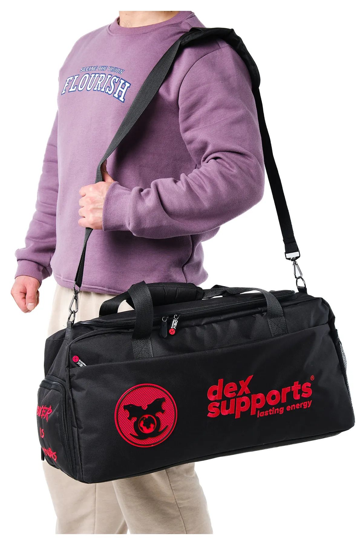 Dex Supports-Fitness Bracelet - Dark Camouflage Wrist Wraps + XXL Large Size Red Sports Bag 2 Pack 2