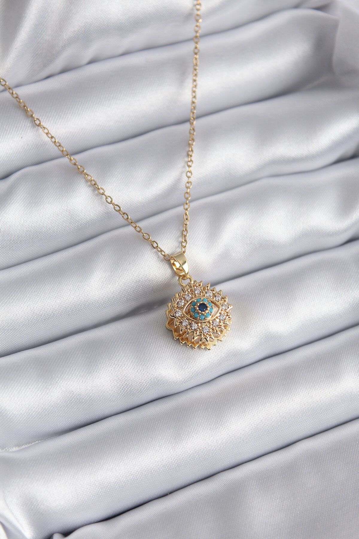 MMB Boutique 316L Çelik Gold Renk Zirkon Taşlı Göz Model Kadın Kolye