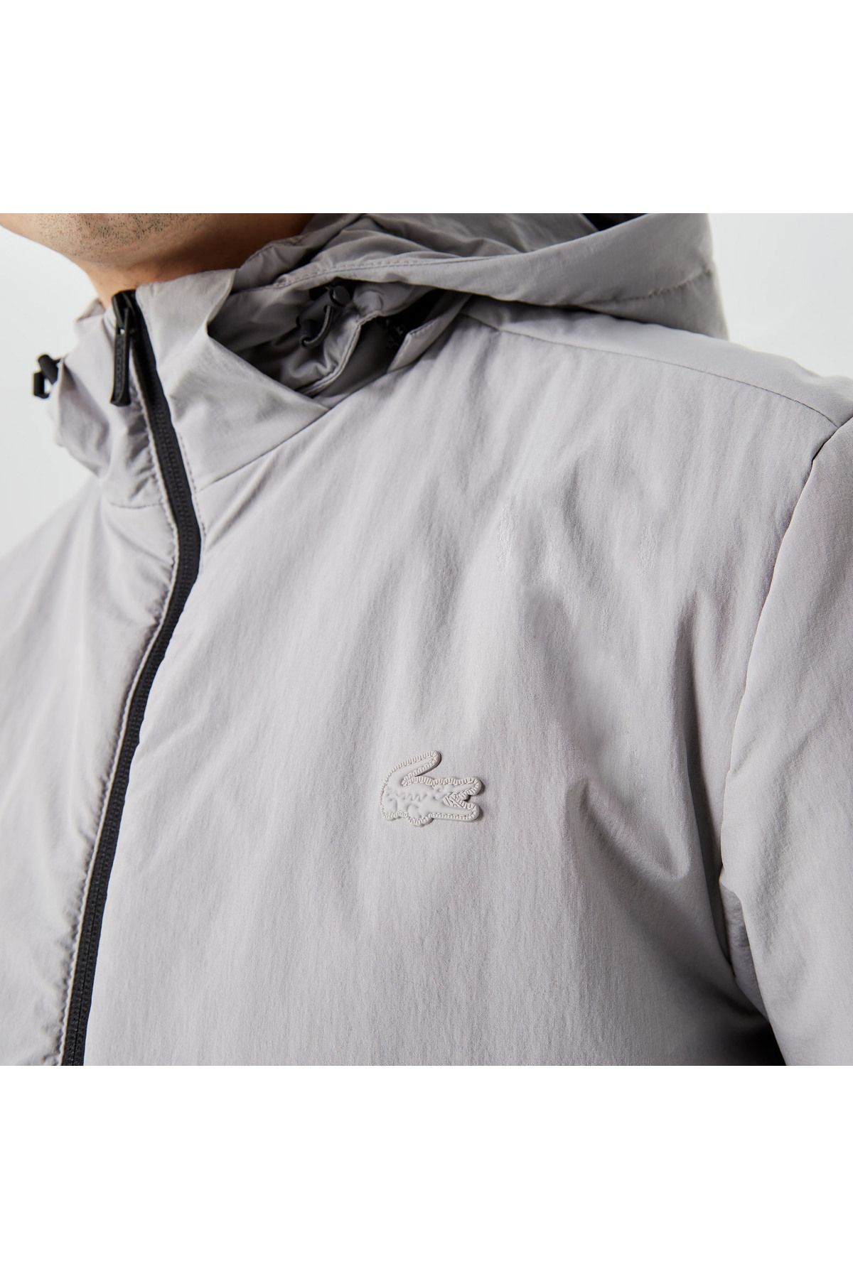 کاپشن خاکستری مردانه مانتو بلوکی رنگ کلاهدار Lacoste