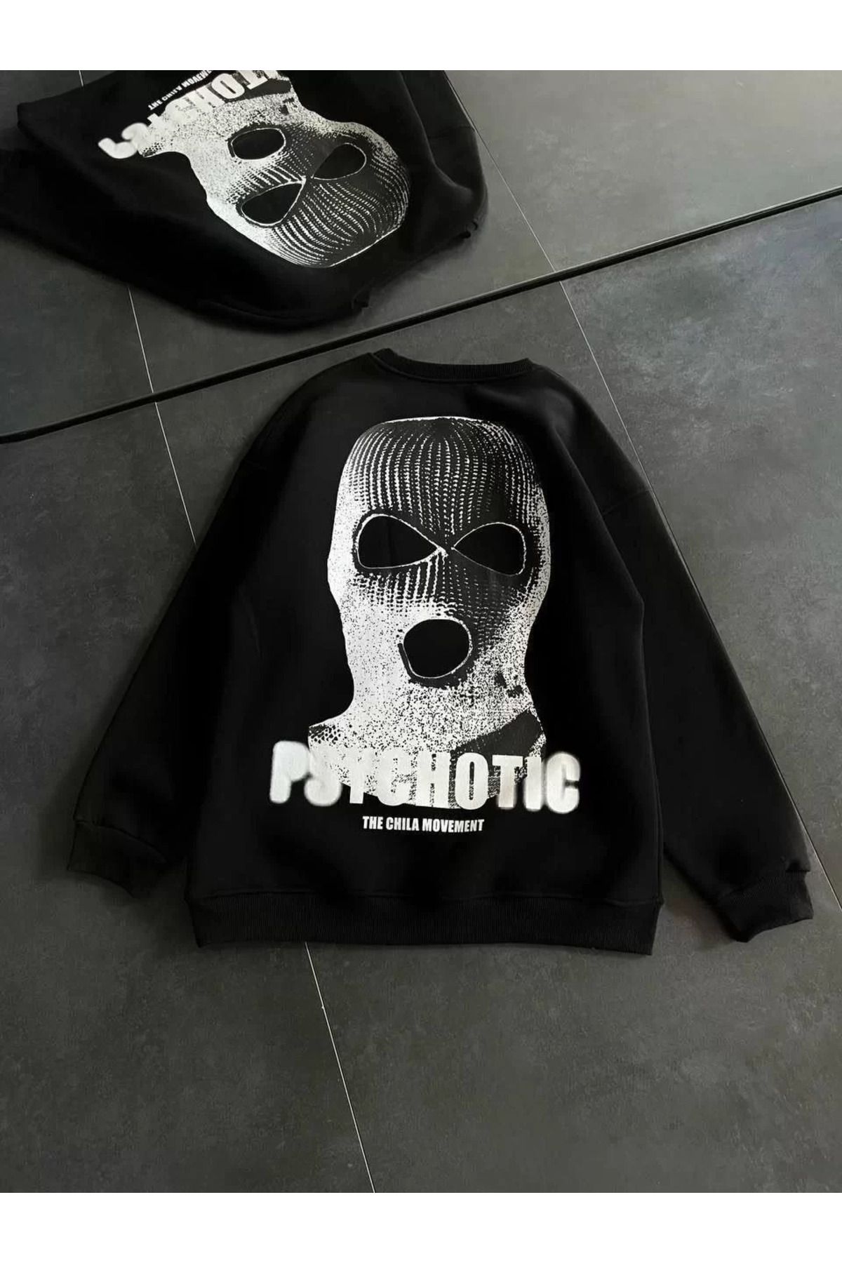 SA Alişveriş Dünyam Kışlık Bisiklet Yaka Baskılı SweatShirt - Siyah