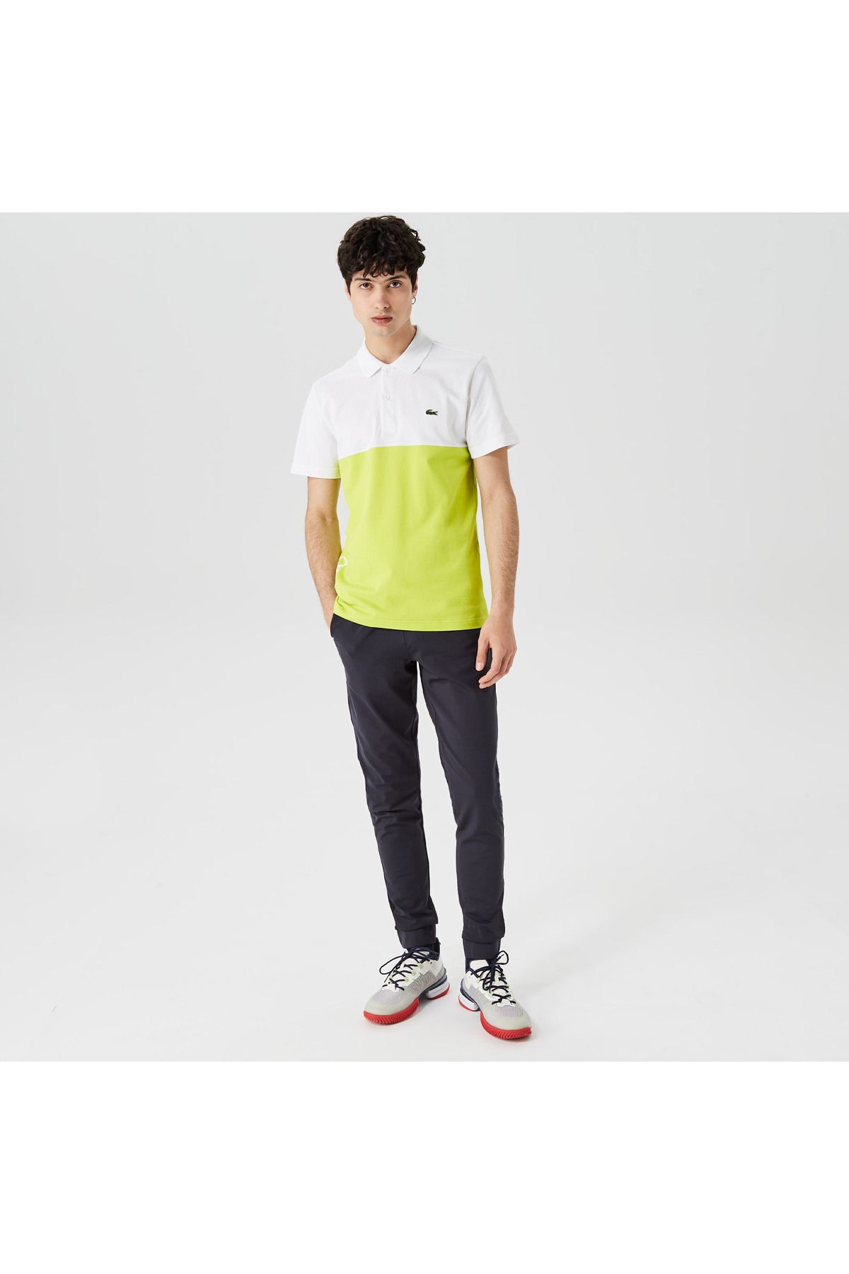 تی شرت یقه پولو مردانه چوگان سفید معمولی با بلوک رنگ مناسب Lacoste