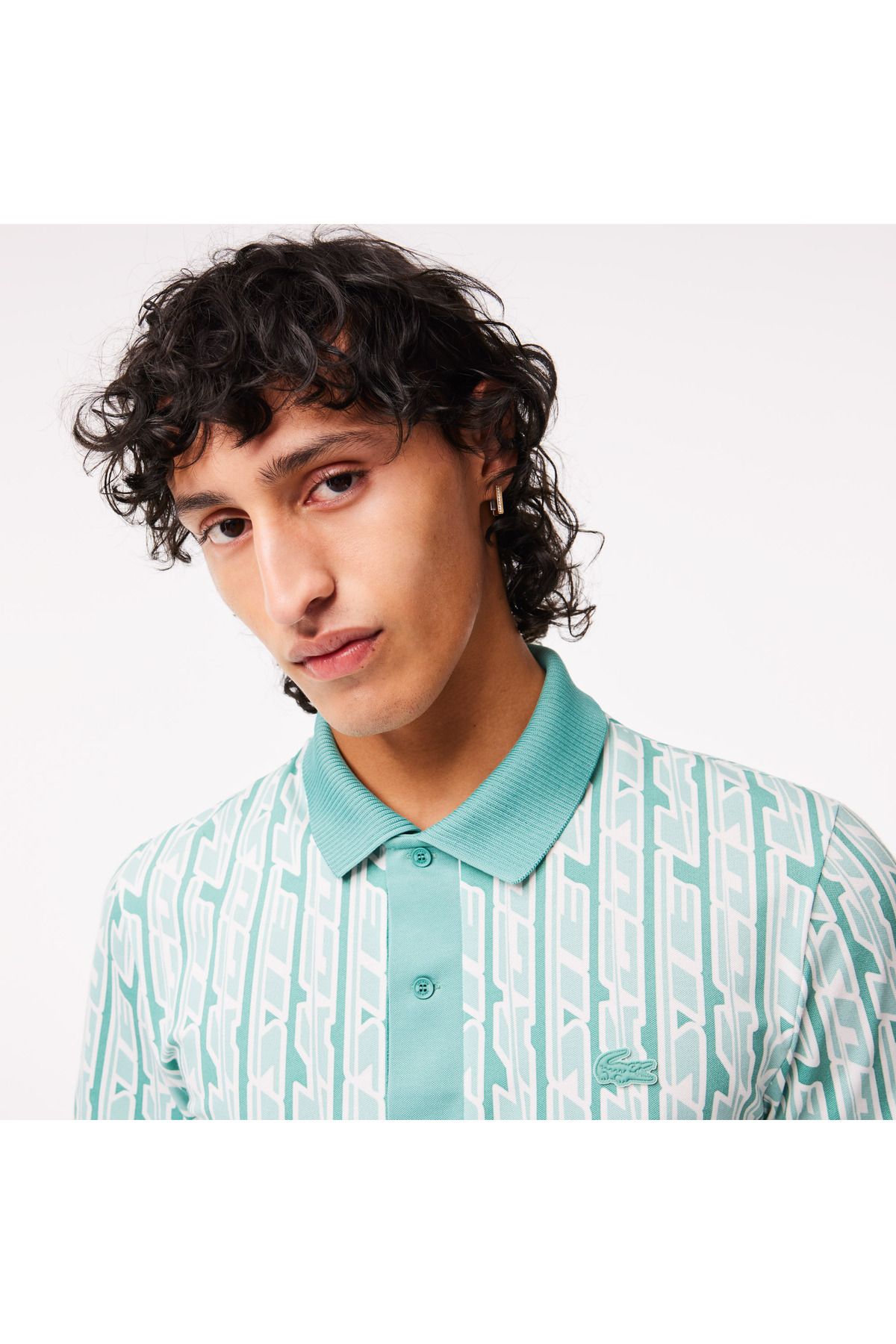 تی شرت یقه پولو سبز مردانه چوگان چاپی منظم فعال Lacoste