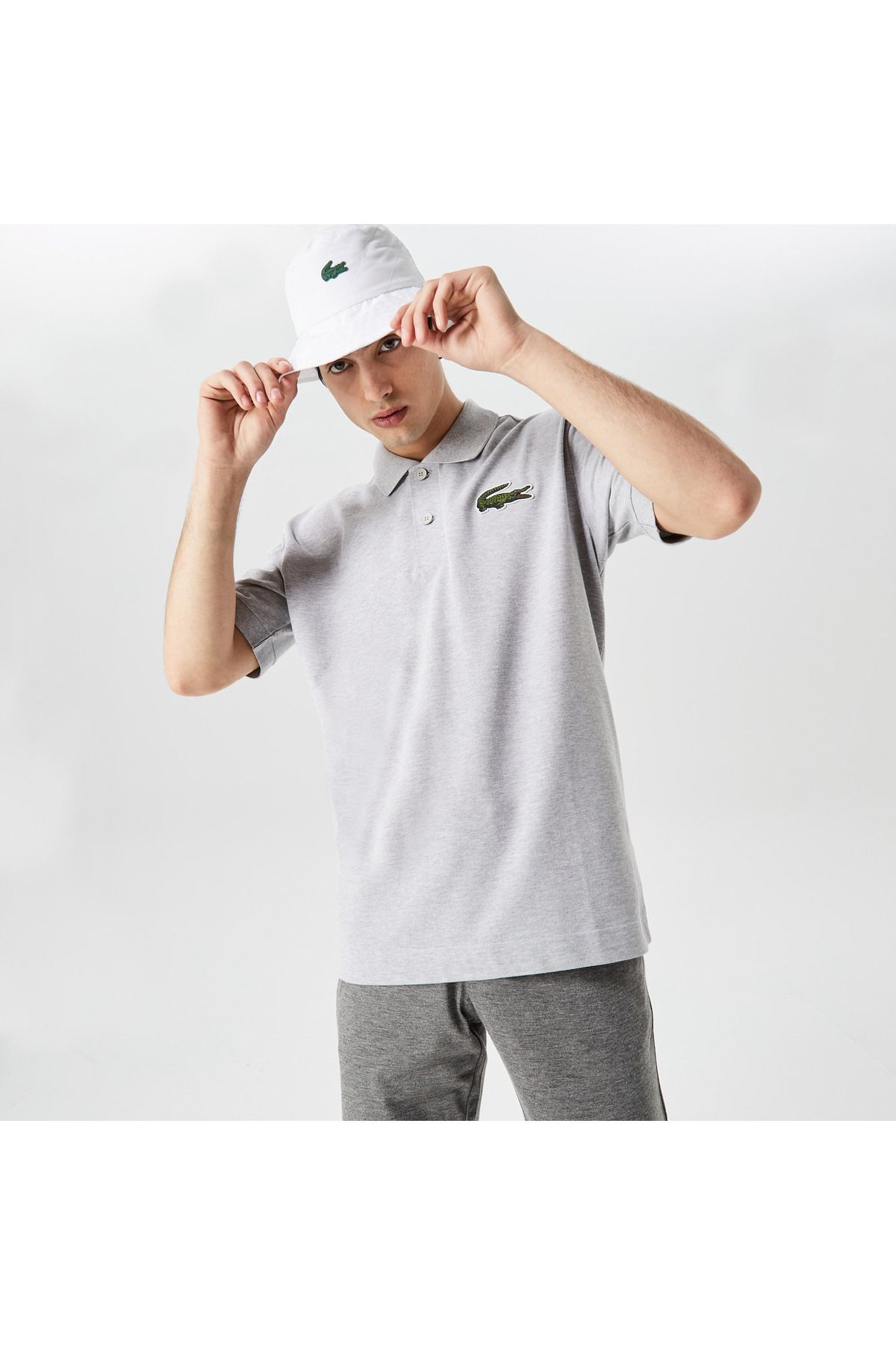 تی شرت یقه پولو مردانه و زنانه یونیسکس LOOSE FIT L.12.12 چوگان خاکستری Lacoste