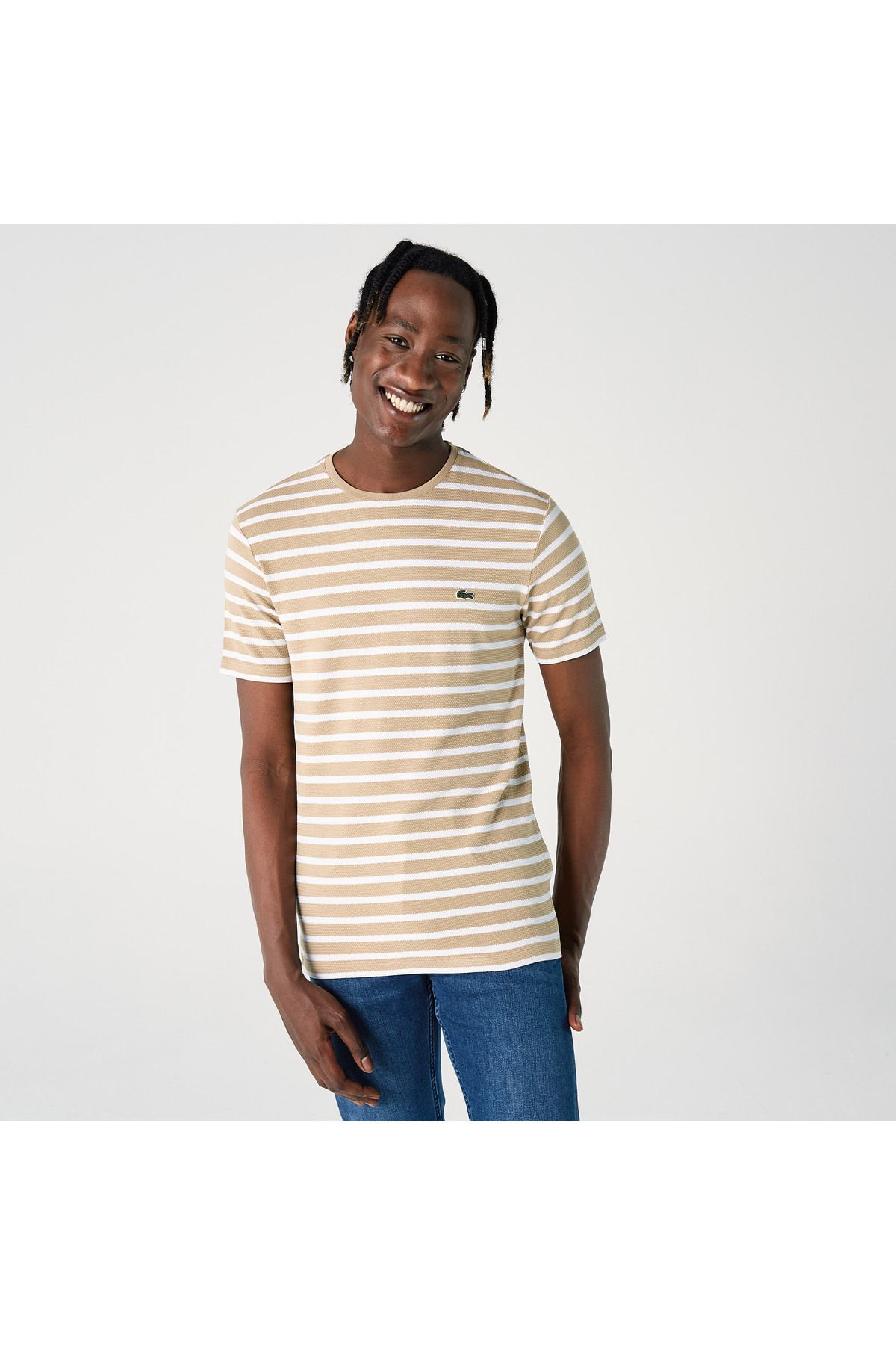 تی شرت چند رنگ مردانه قهوه ای دوچرخه سواری باریک Lacoste